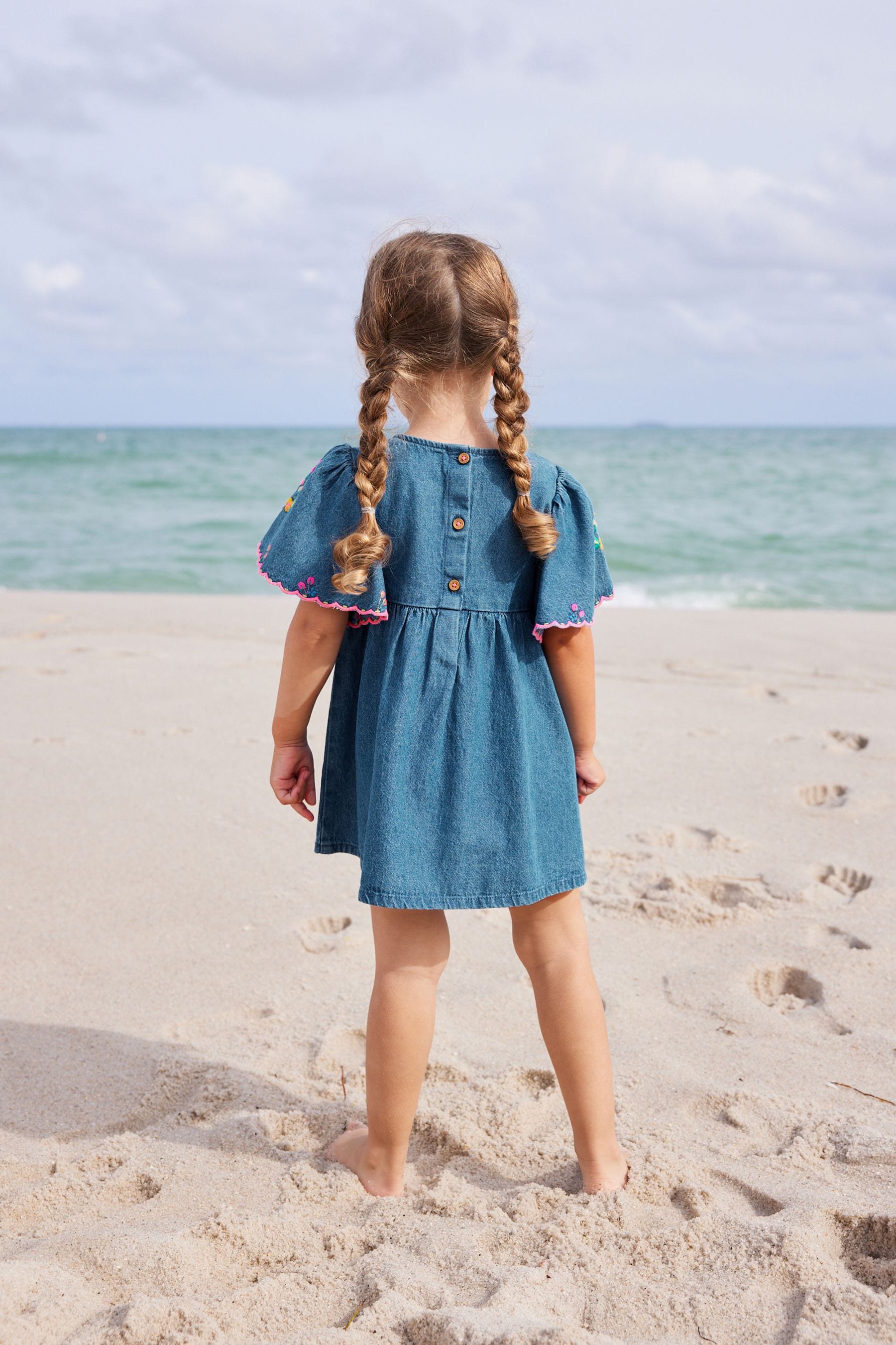Buy Blue Denim Embroidered 100 Cotton Kaftan Dress 3mths 10yrs from Next Luxembourg