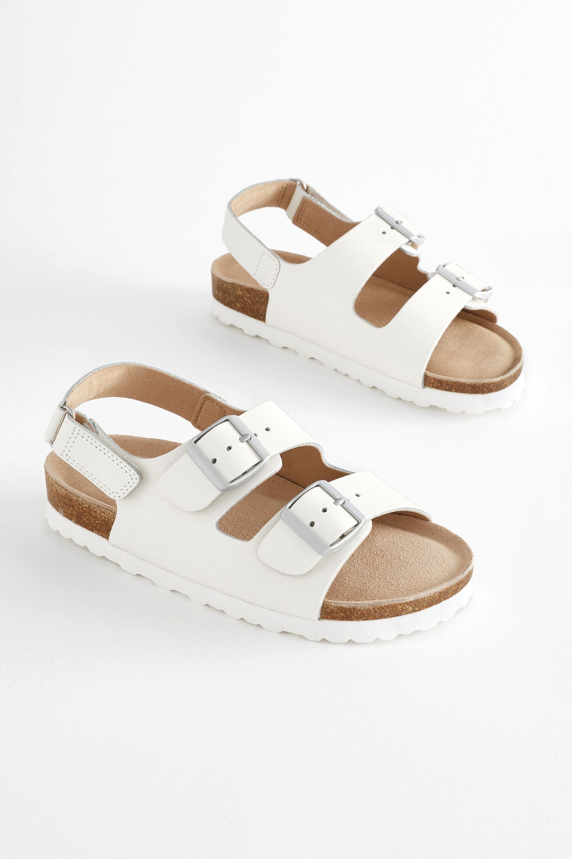 White Leather Wide Fit (G) Two Strap Corkbed Sandals - Image 1 of 7