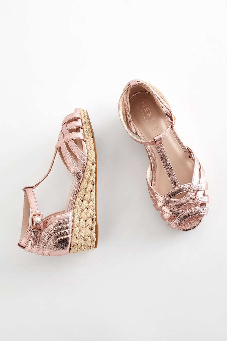 Rose Gold Woven Wedge Ankle Strap Sandals - Image 3 of 7