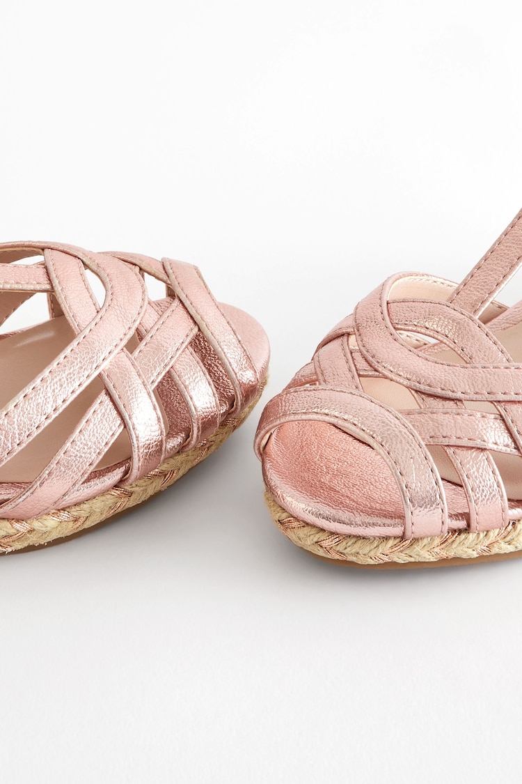 Rose Gold Woven Wedge Ankle Strap Sandals - Image 7 of 7
