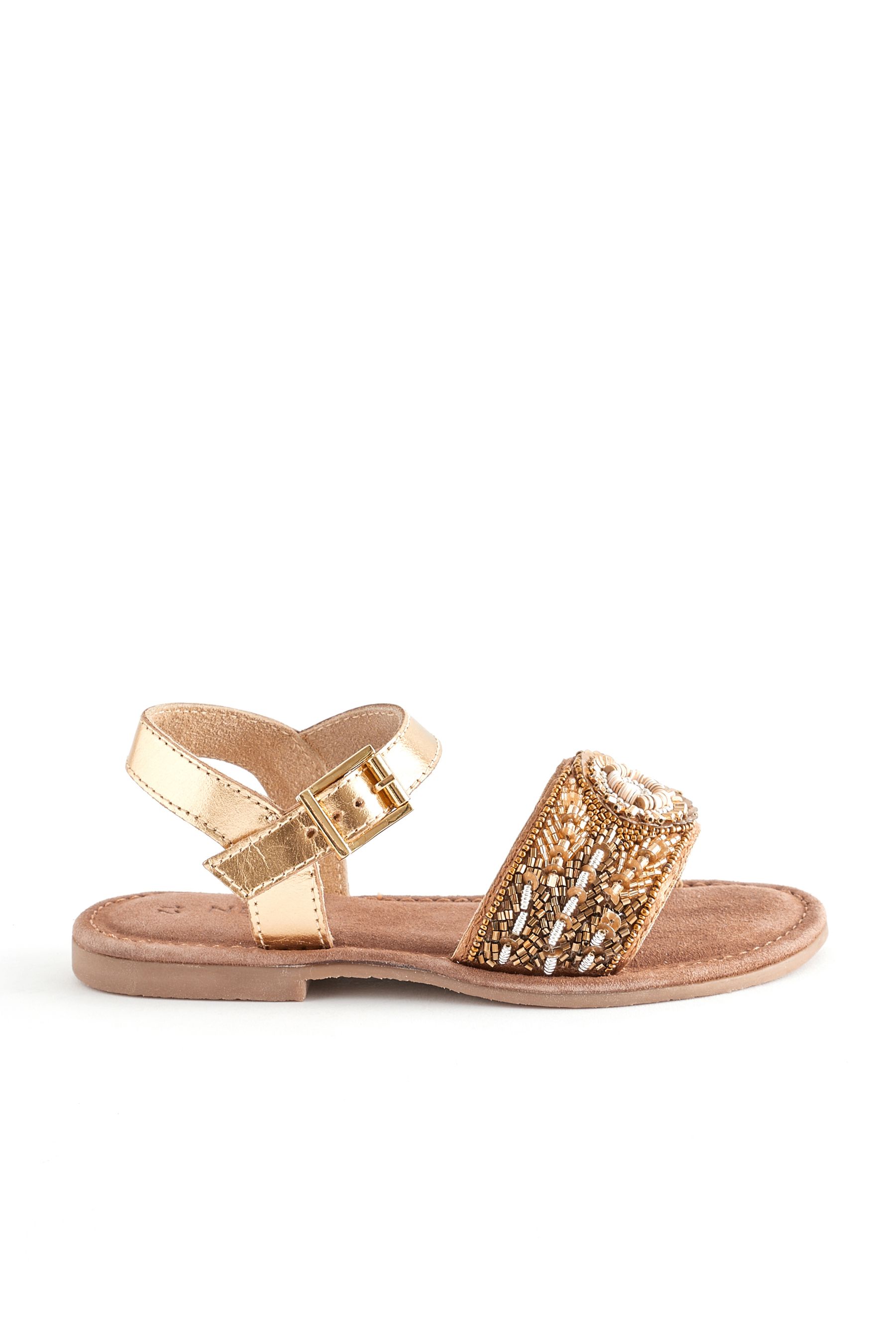 Gold beaded sandals on sale