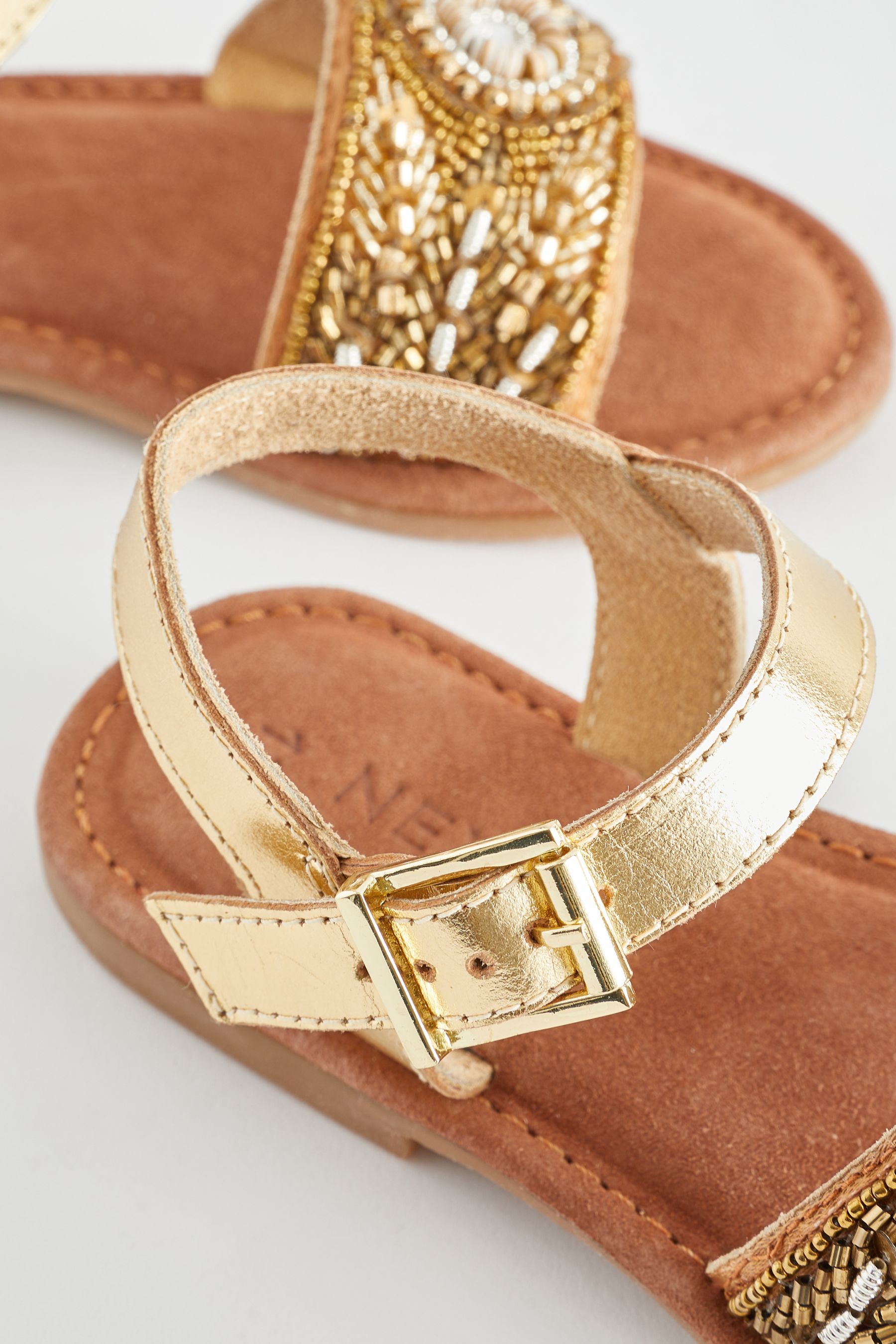 Buy Gold Beaded Leather Occasion Sandals from Next Luxembourg