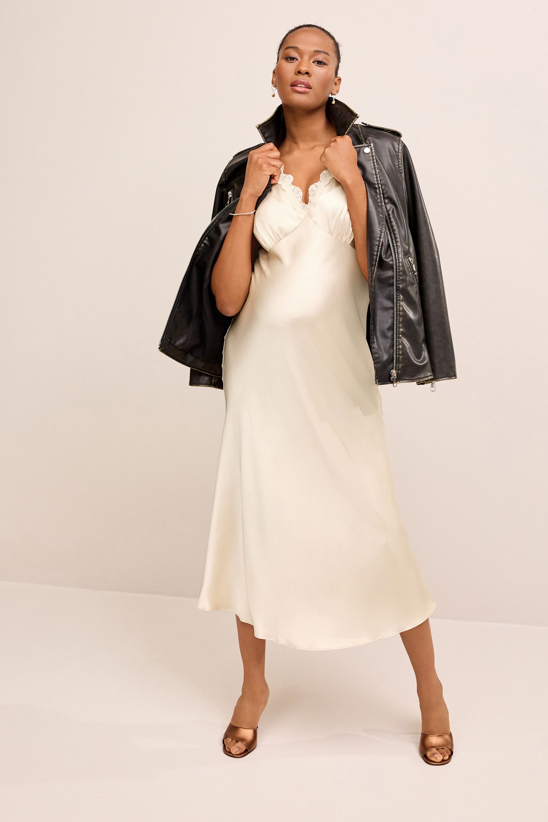 Buy Champagne Gold Maternity Satin Slip Dress from Next Luxembourg