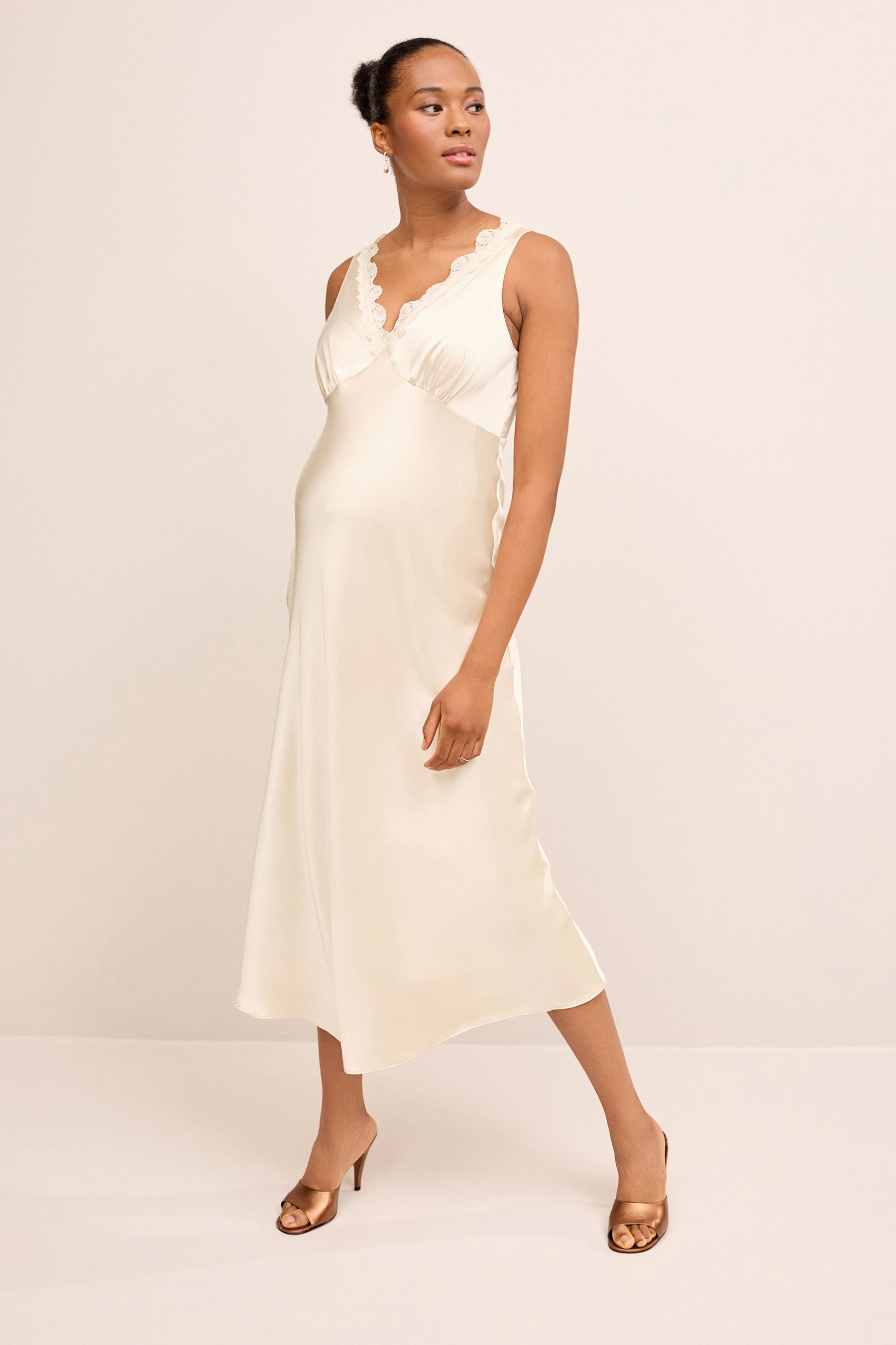 Buy Champagne Gold Maternity Satin Slip Dress from Next Luxembourg
