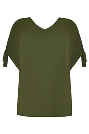 Live Unlimited Curve -Khaki Green Viscose Texture Tie Sleeve Top - Image 4 of 4