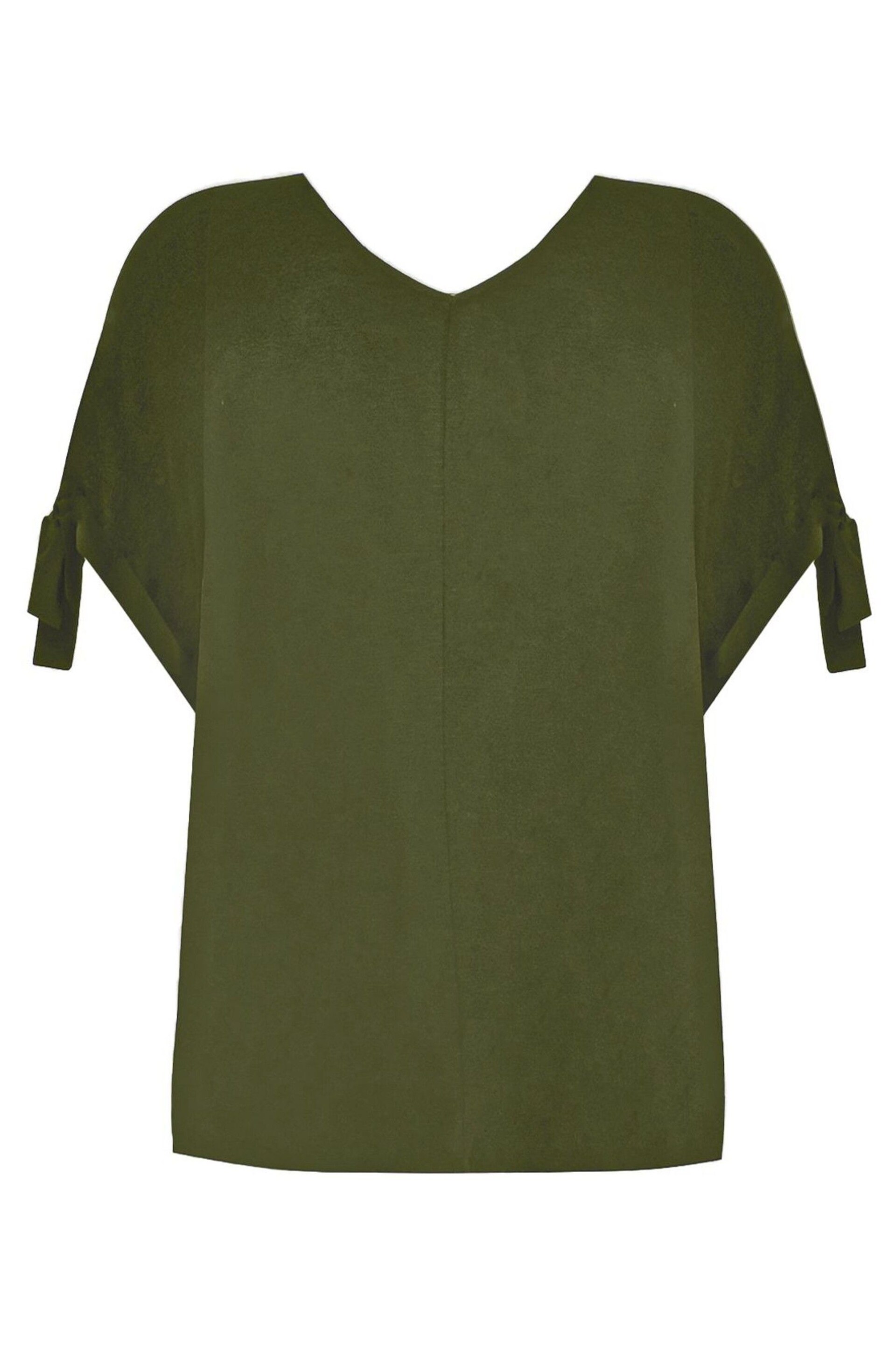 Live Unlimited Curve -Khaki Green Viscose Texture Tie Sleeve Top - Image 4 of 4
