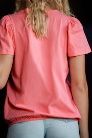 Fluro Pink 100% Cotton Short Sleeve Sparkle Jersey Bubblehem Top - Image 4 of 4