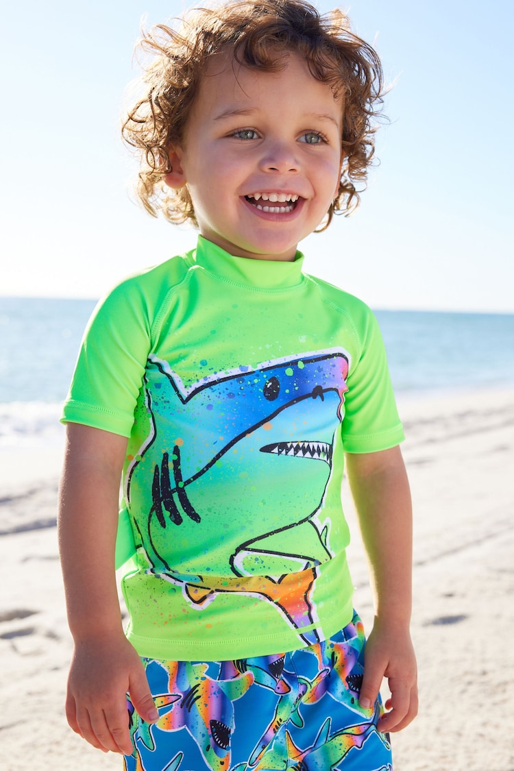 Green Rainbow Shark Sunsafe Top and Shorts Set (3mths-7yrs) - Image 3 of 6
