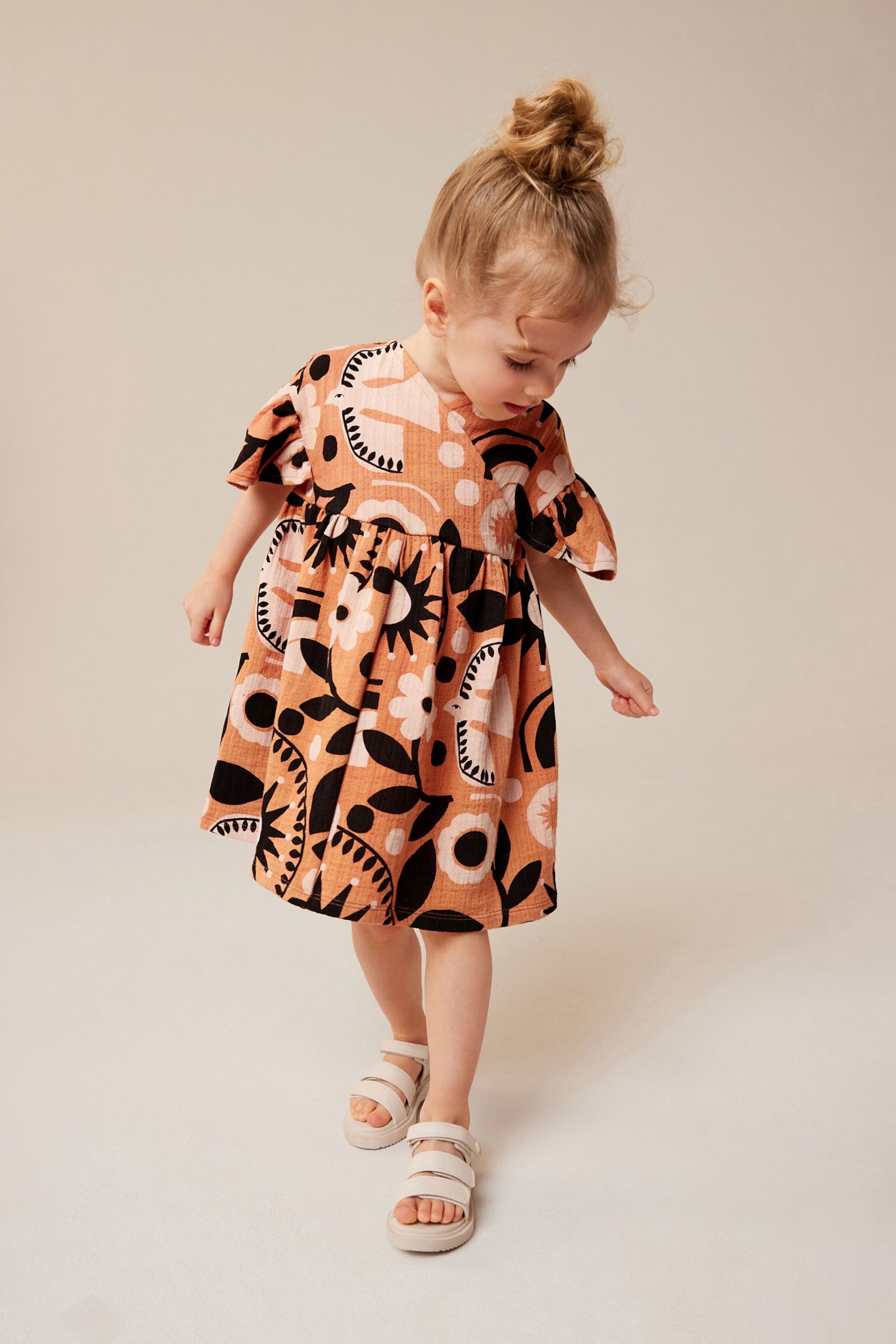Brown Short Sleeeve Wrap Dress (3mths-7yrs) - Image 1 of 8