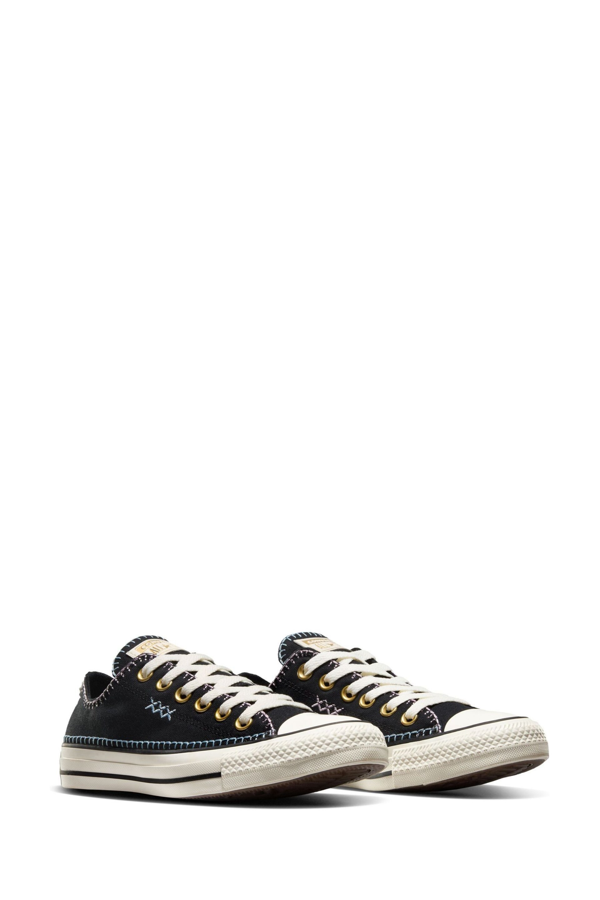 Converse Black Chuck Taylor All Star Crafted Stitching Ox Trainers - Image 4 of 10