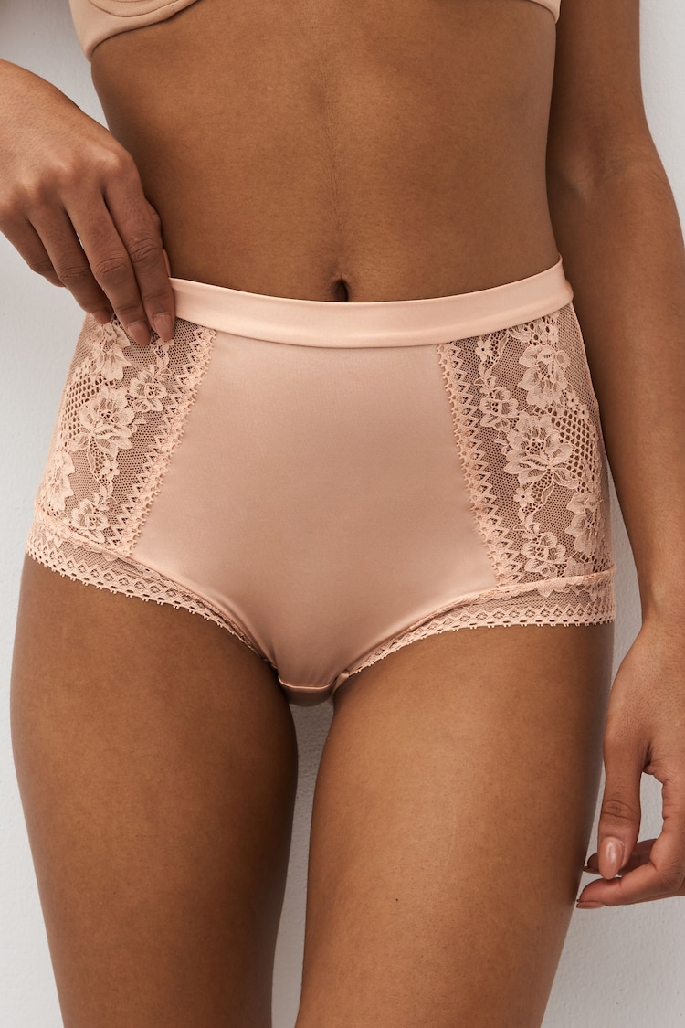 Rose Pink High Rise Microfibre And Lace Knickers - Image 1 of 5