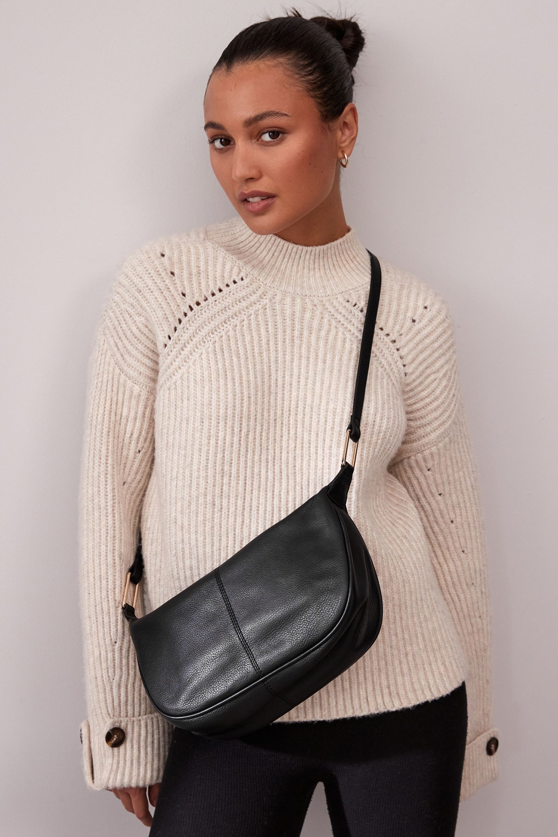 Black leather sling bag sale
