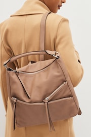 Tan Brown Side Zip Backpack - Image 5 of 7
