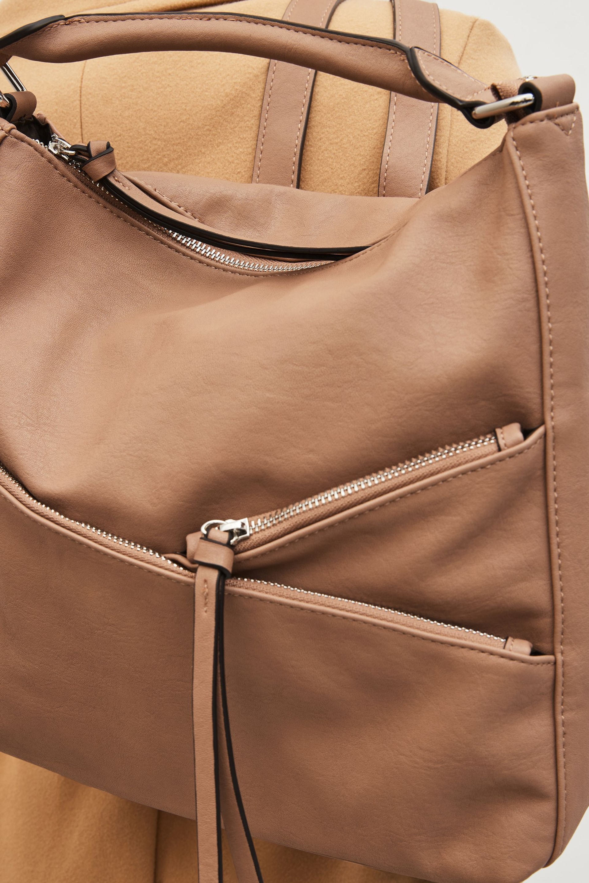 Tan Brown Side Zip Backpack - Image 7 of 7