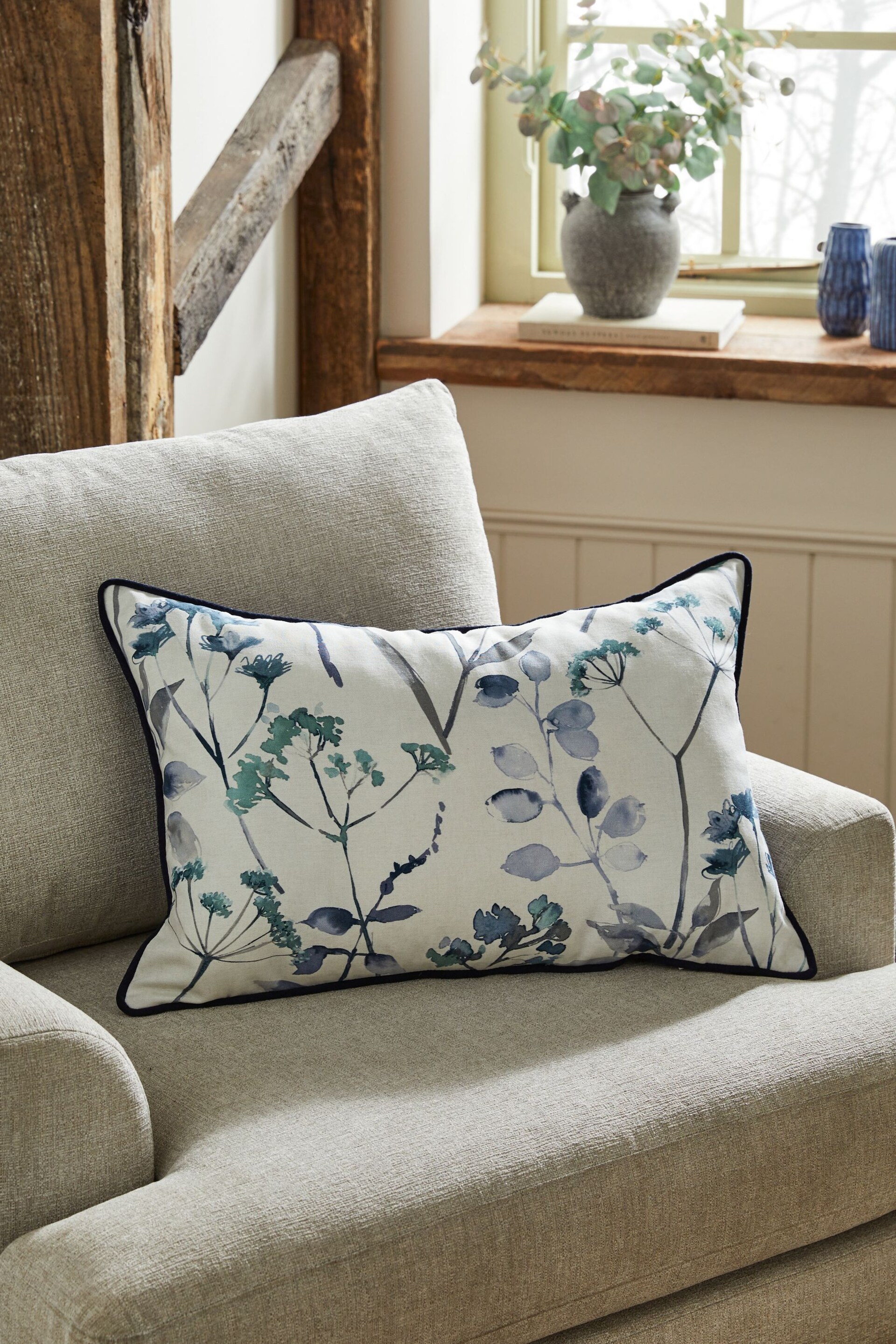 Blue 40 x 59cm Isla Floral Cushion - Image 1 of 5