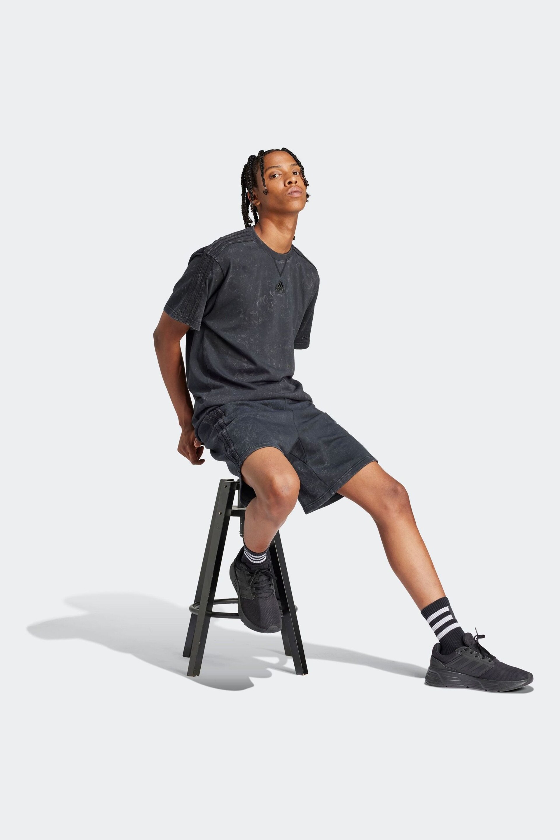 adidas Grey Sportswear All Szn 3-Stripes Garment Wash T-Shirt - Image 3 of 6