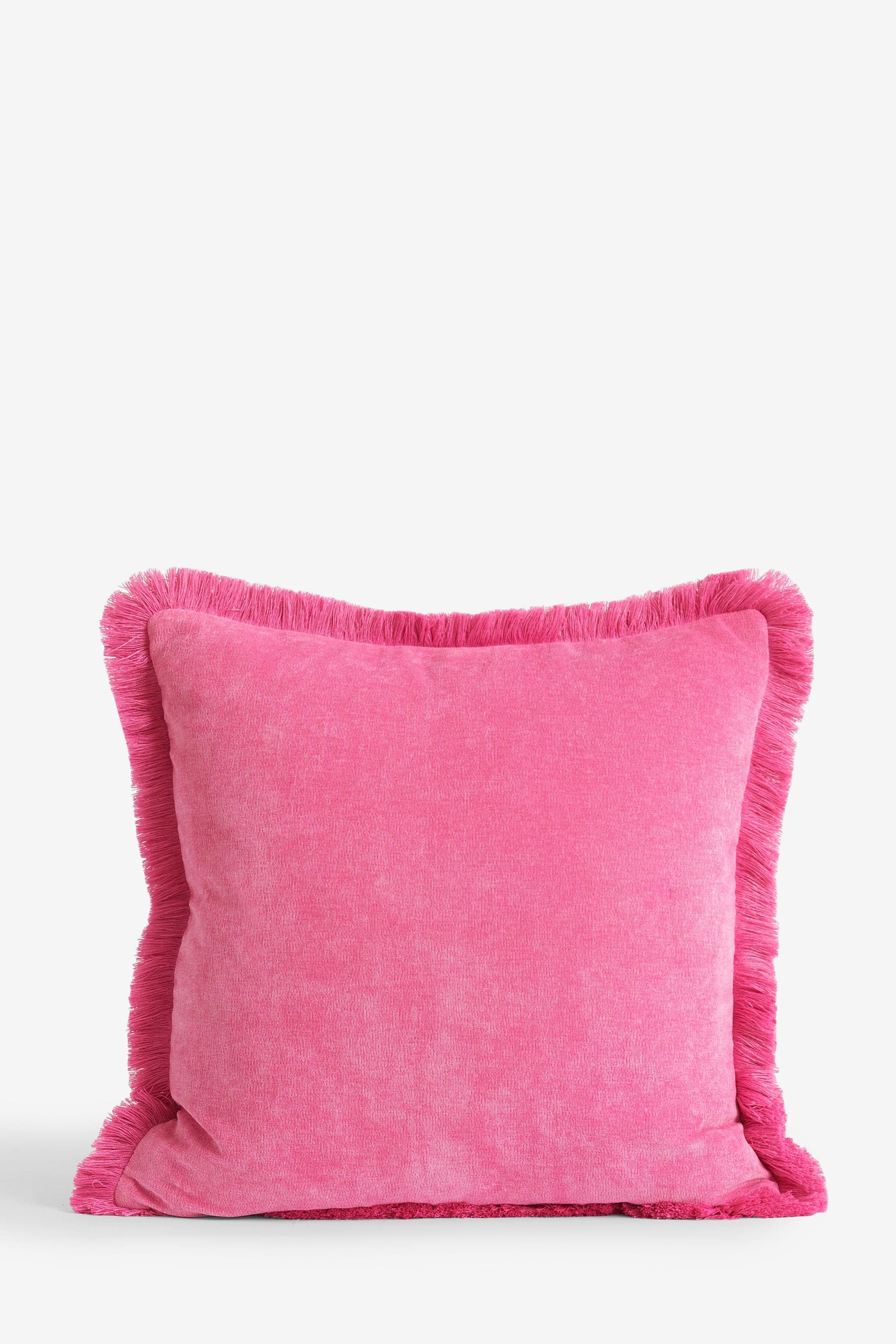 Buy Fuchsia Pink 45 x 45cm Soft Velour Fringe Cushion from the Next UK online shop