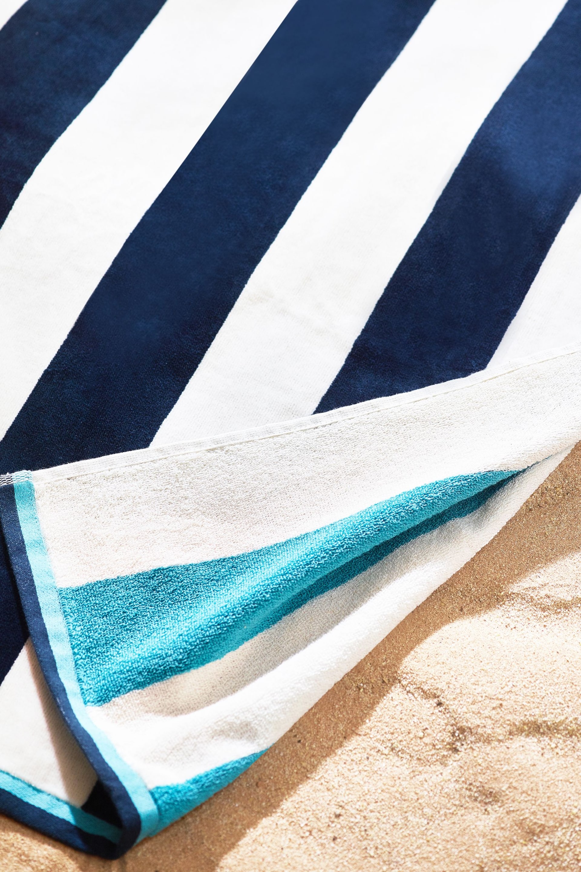Blue Reversible Stripe Beach Towel - Image 2 of 6