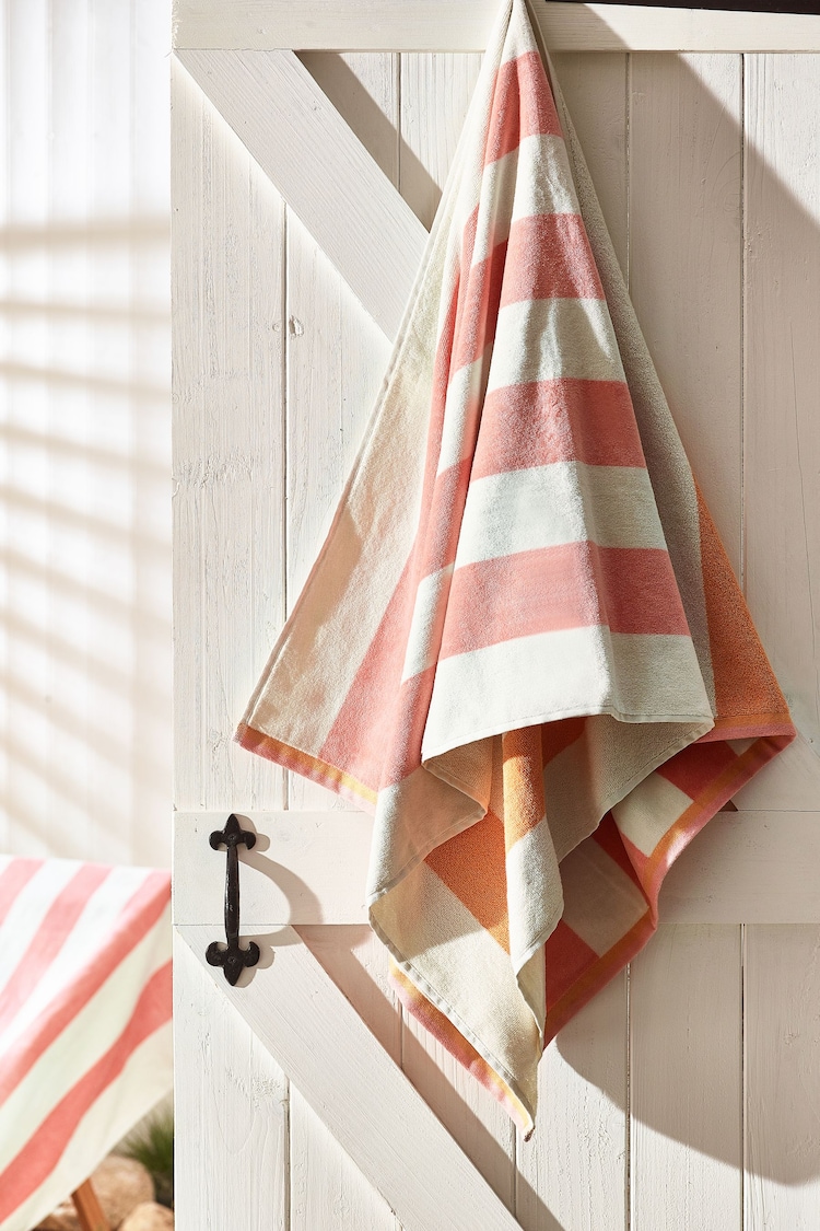 Pink Reversible Stripe 100% Cotton Beach Towel - Image 4 of 5