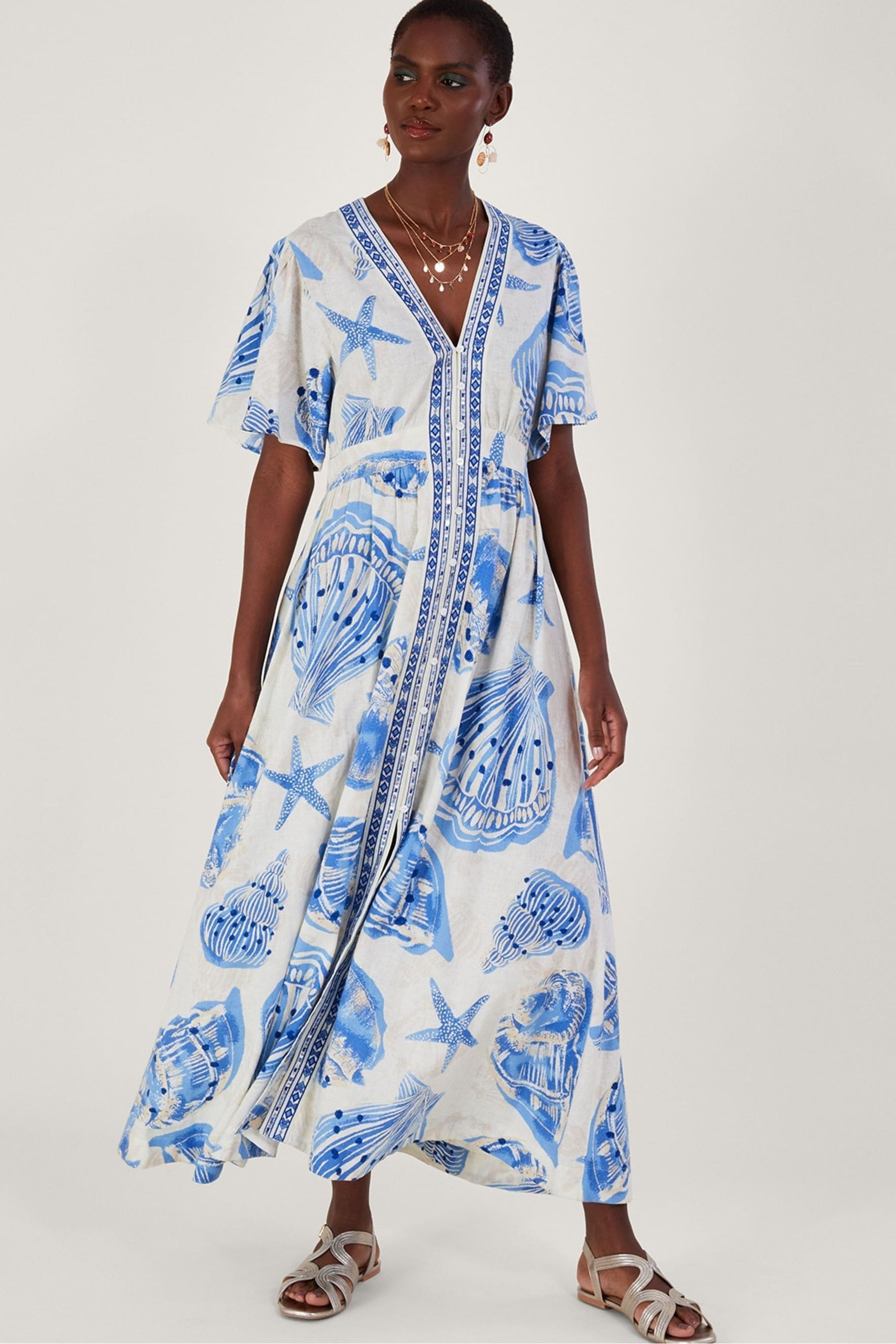 Buy Monsoon Natural Shell Print Maxi Kaftan Dress in Linen Blend from Next Luxembourg