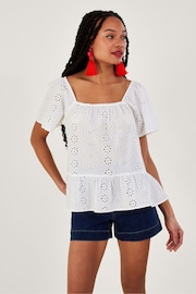 Monsoon White Plain Schiffli 100% Cotton Top - Image 1 of 5