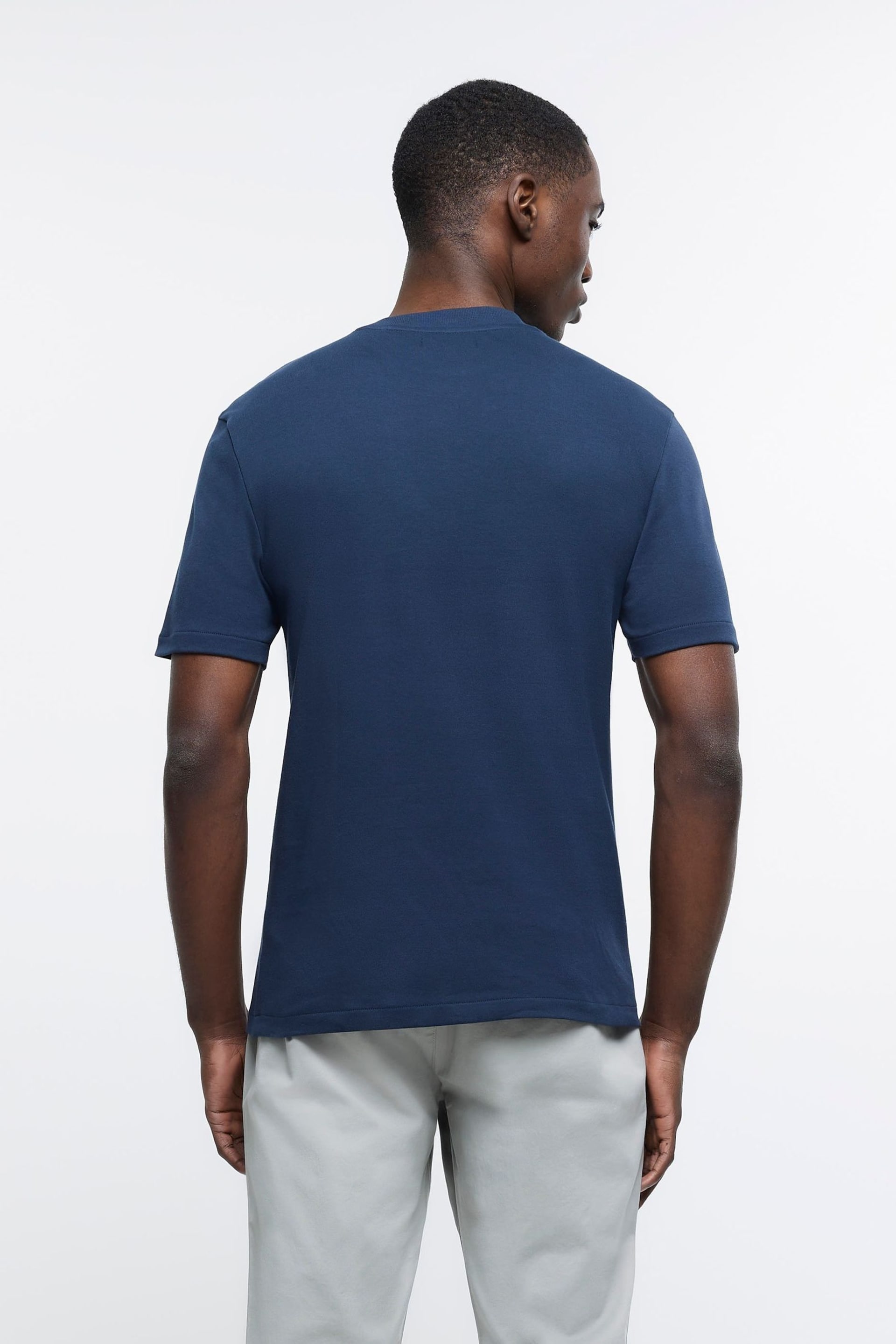 River Island Blue RI Studio Heavyweight Slim Fit T-Shirt - Image 2 of 4