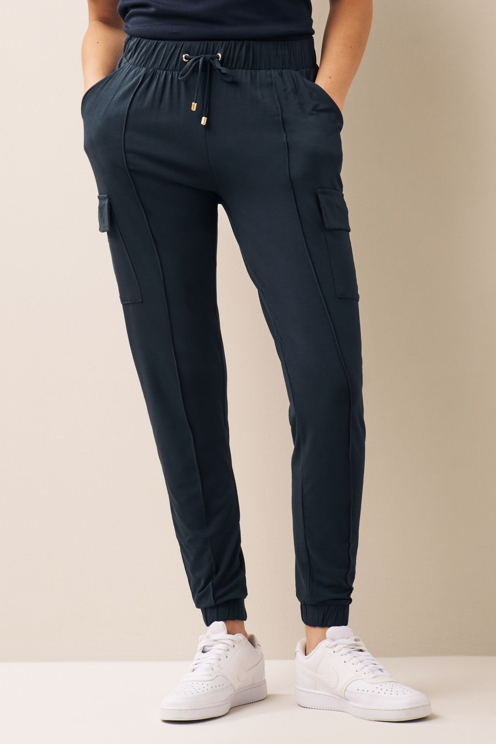 Navy Blue Cargo Jersey Joggers - Image 1 of 6