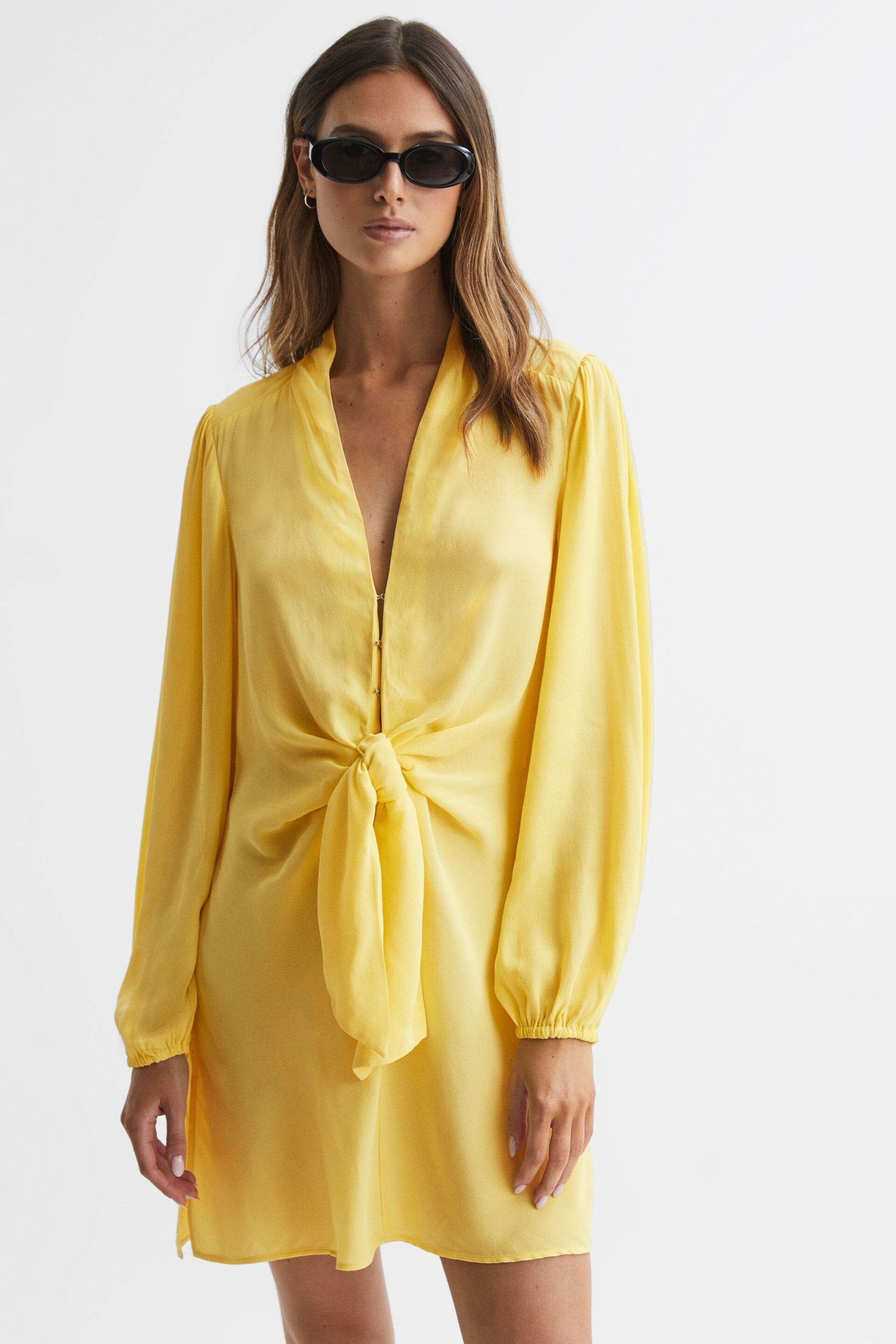 Reiss Yellow Mabel Tie Front Mini Dress - Image 1 of 5