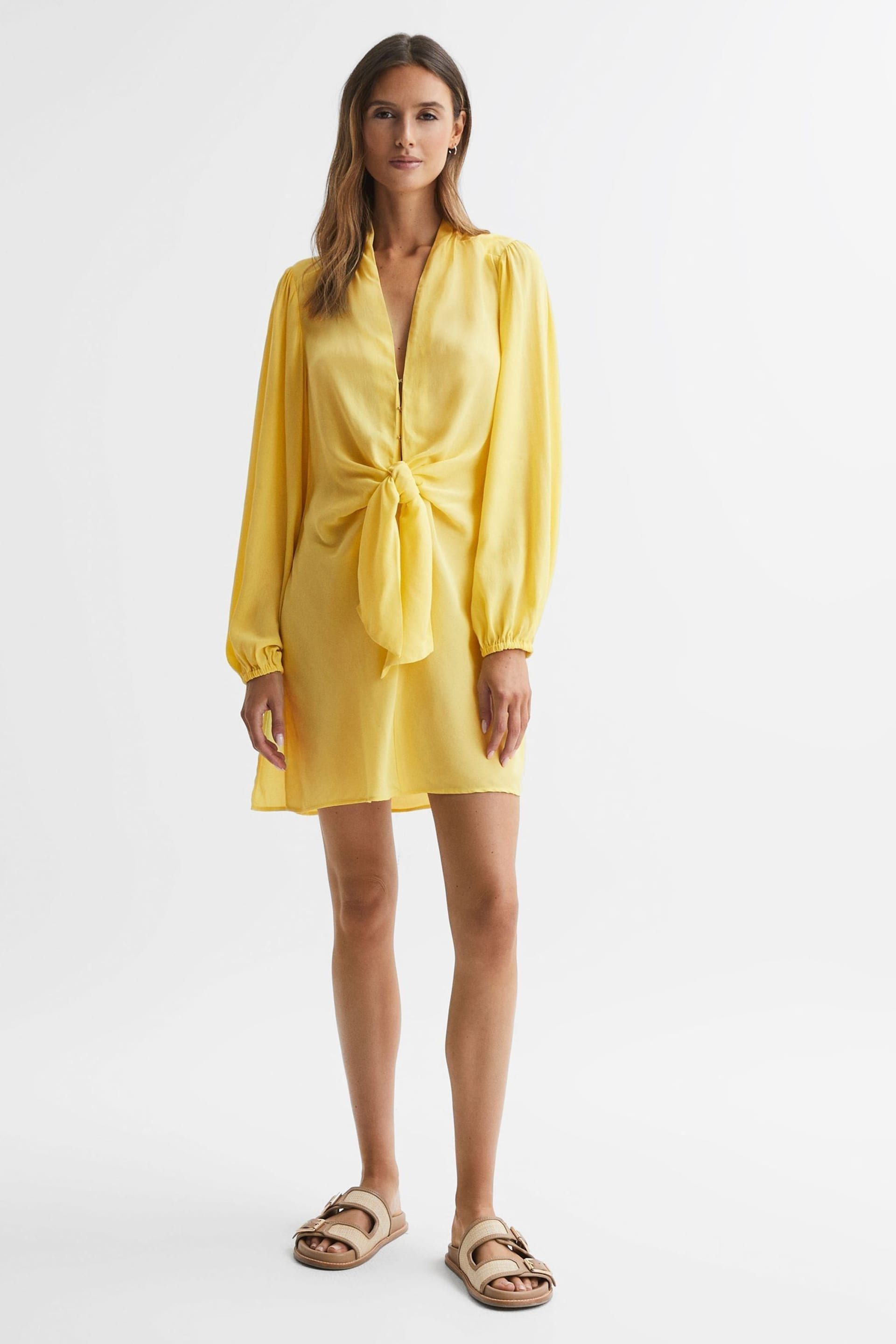 Reiss Yellow Mabel Tie Front Mini Dress - Image 3 of 5