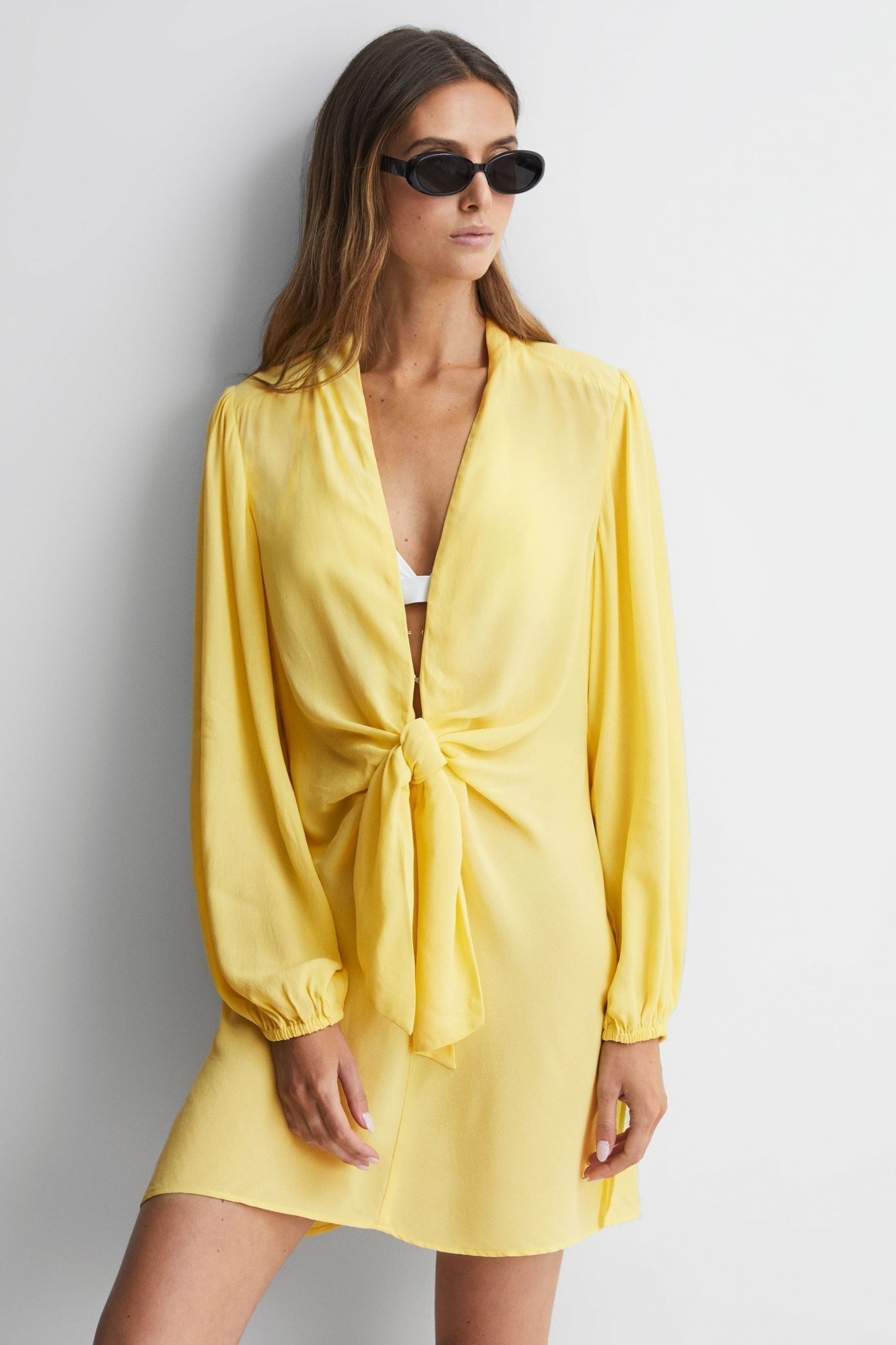 Reiss Yellow Mabel Tie Front Mini Dress - Image 4 of 5