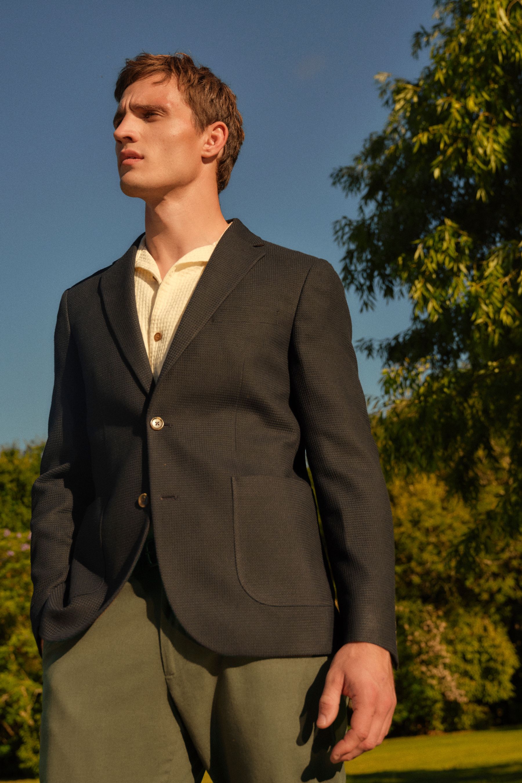 Mens navy textured blazer on sale