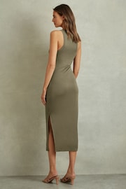 Reiss Khaki Lola Ruched Jersey Bodycon Midi Dress - Image 4 of 5