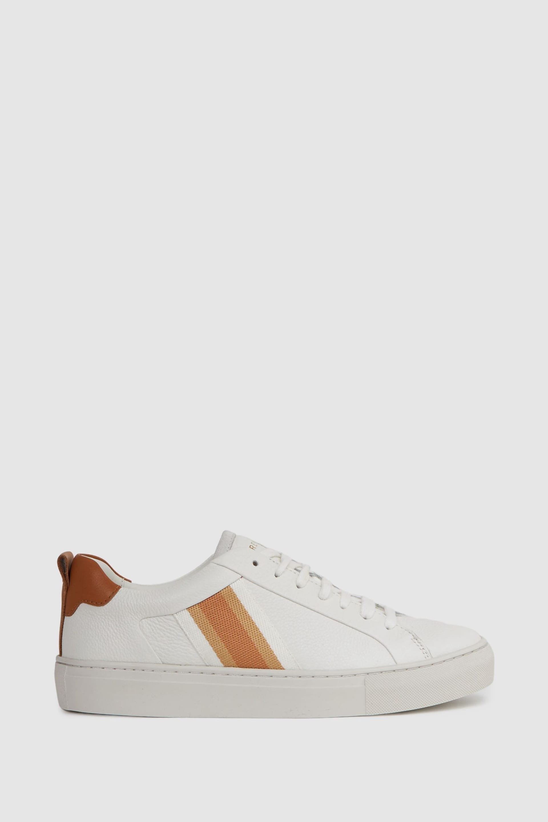 Reiss Fresh White Sonia Leather Side Stripe Trainers - Image 1 of 5