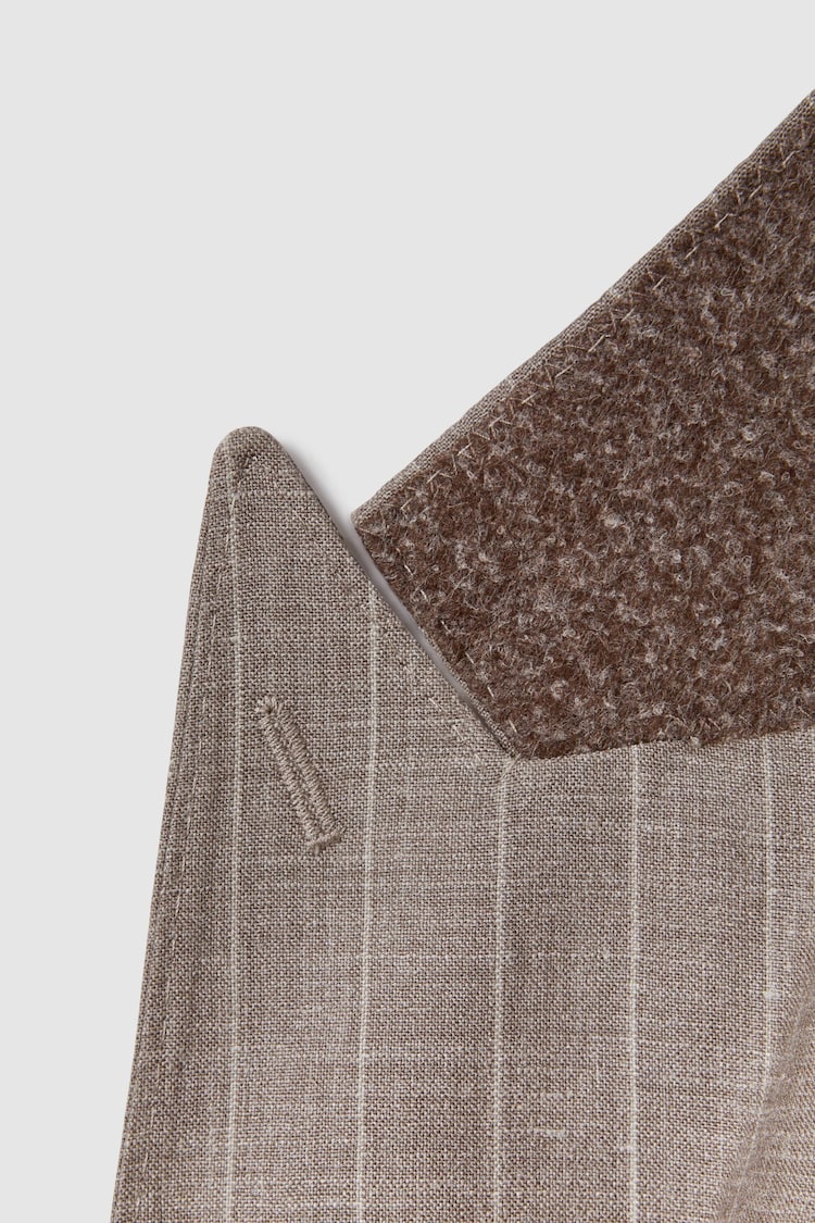 Reiss Mocha Epsom Slim Fit Wool-Silk-Linen Double Breasted Blazer - Image 8 of 8