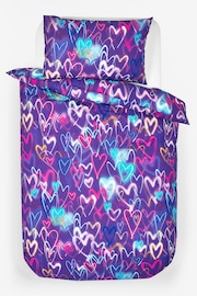 2 Pack Purple Neon Hearts Duvet Cover and Pillowcase Set - Image 4 of 4