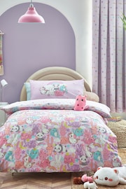 Pink Printed Polycotton Duvet Cover and Pillowcase Bedding - Image 1 of 6