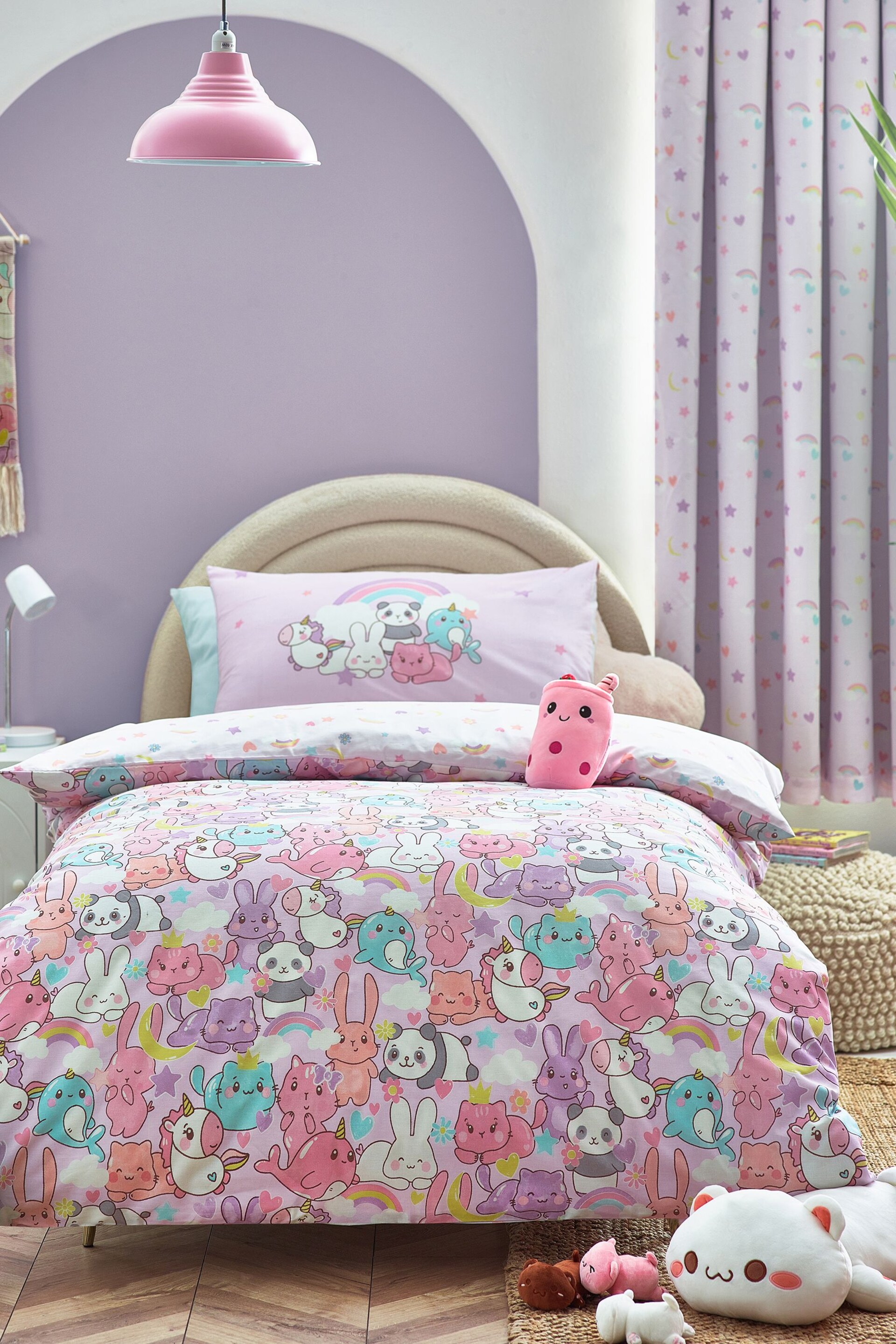 Pink Printed Polycotton Duvet Cover and Pillowcase Bedding - Image 1 of 6