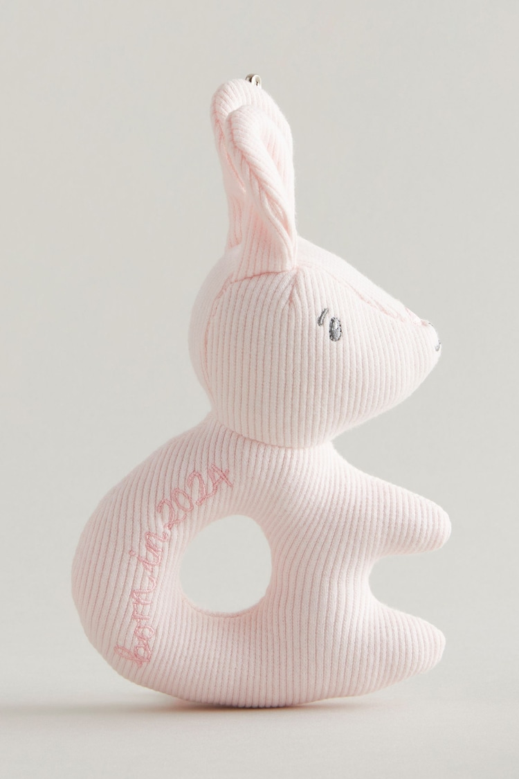 Born in 2024 Pink Bunny Baby Rattle - Image 1 of 4
