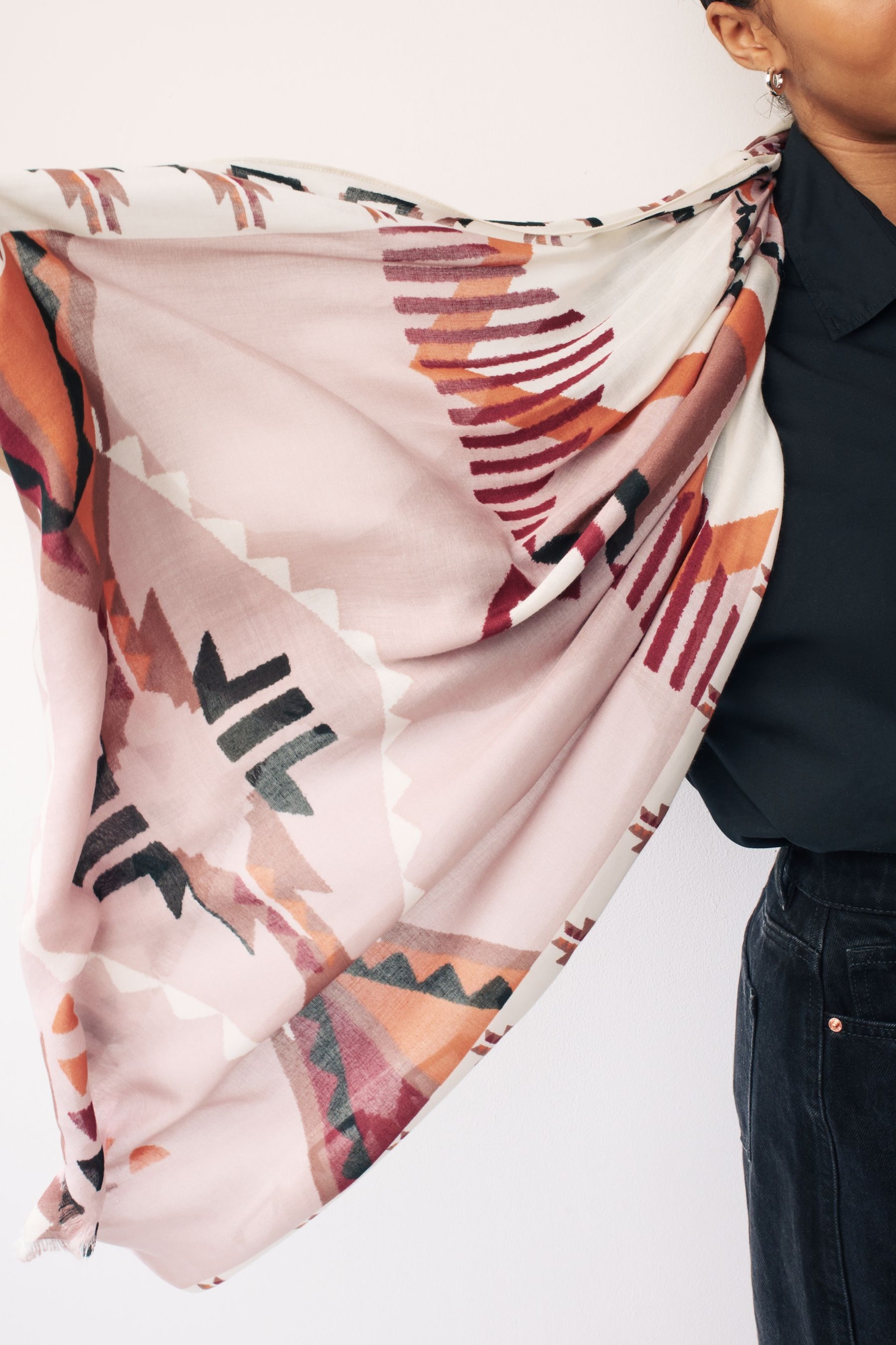 Brown/Pink Aztec Print Lightweight Scarf - Image 2 of 5