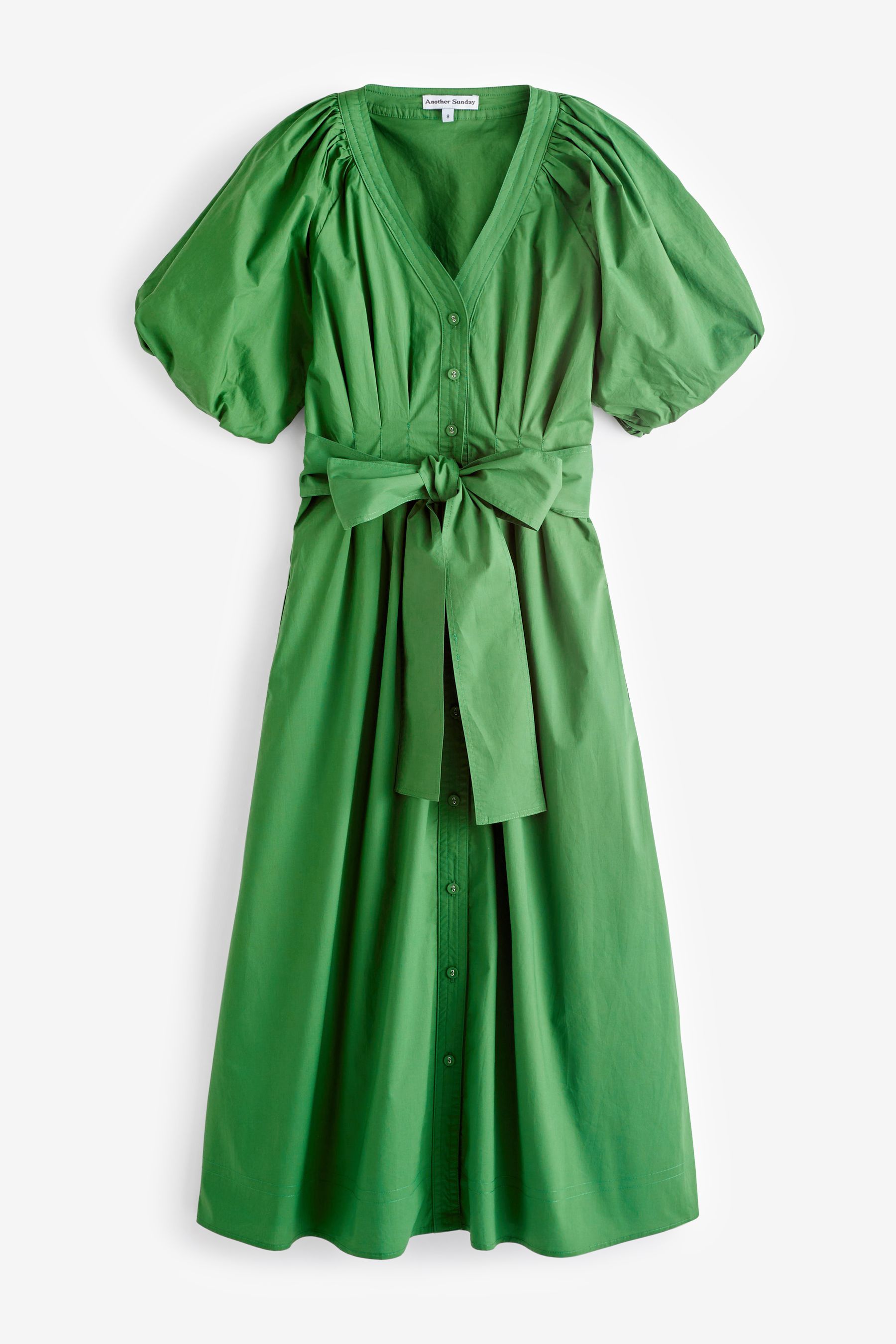 Buy Another Sunday Green 100 Cotton Puff Sleeve Midi Dress with Tie Waist In White from Next Luxembourg