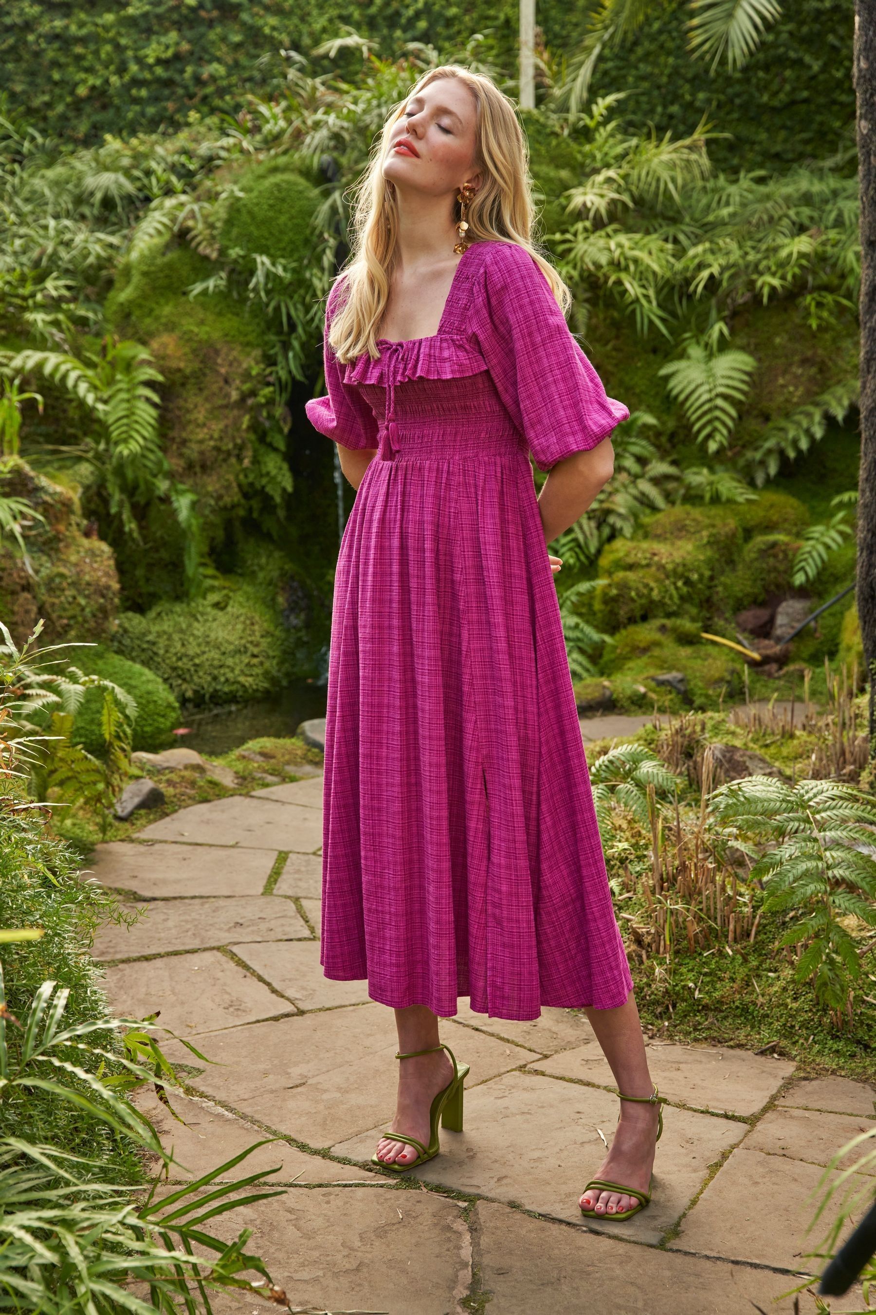 Buy Another Sunday Ruffle Cheesecloth Midi Dress With Tassel Detail In Pink from Next Luxembourg