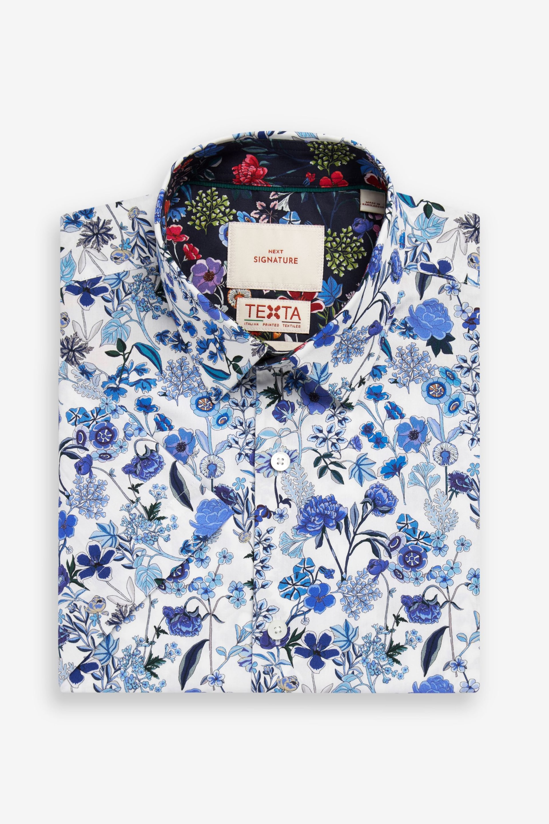 White/Blue Floral Signature Made With Italian Fabric Printed Short Sleeve Shirt - Image 5 of 7