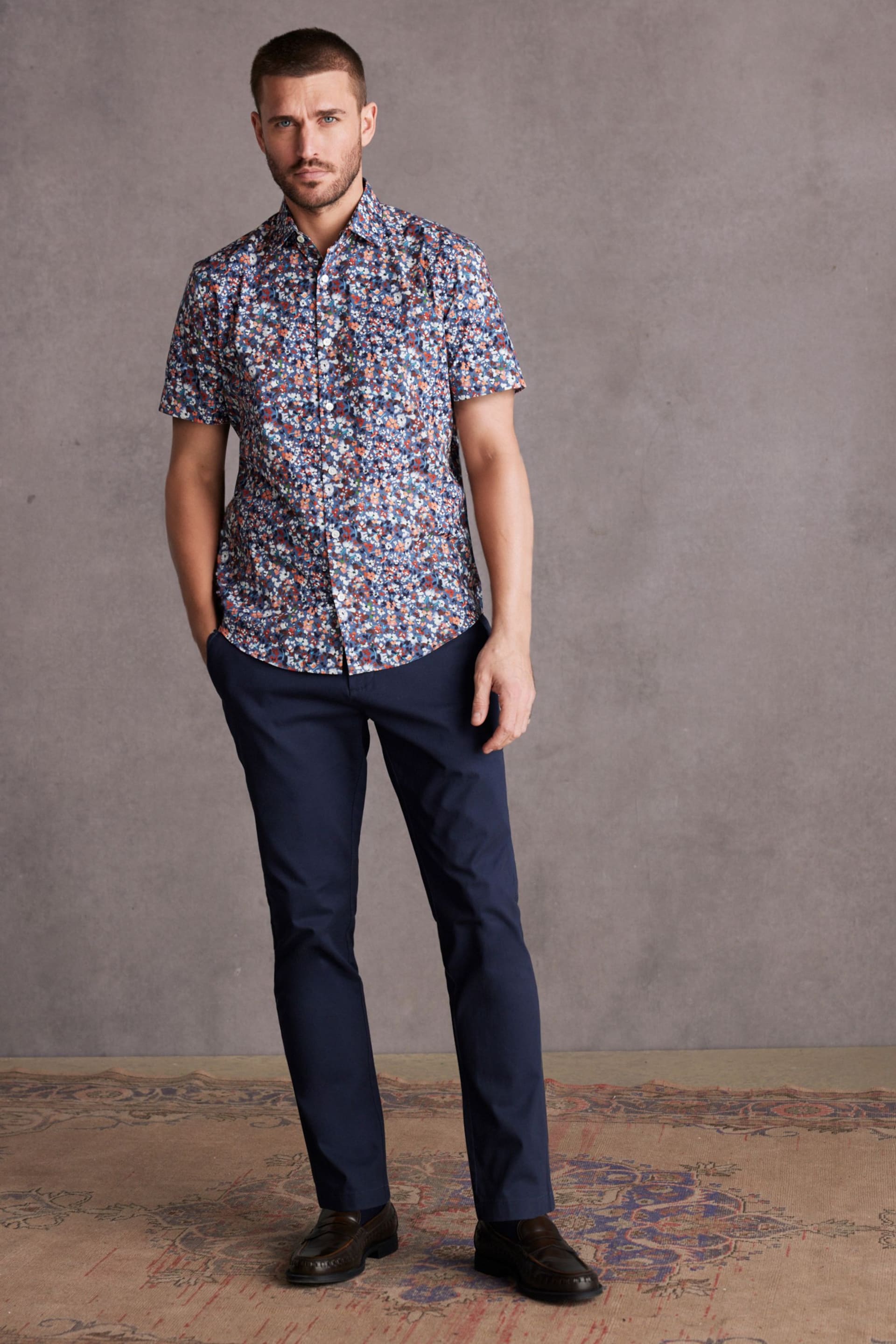 Blue Floral Signature Made With Italian Fabric Printed Short Sleeve Shirt - Image 2 of 7