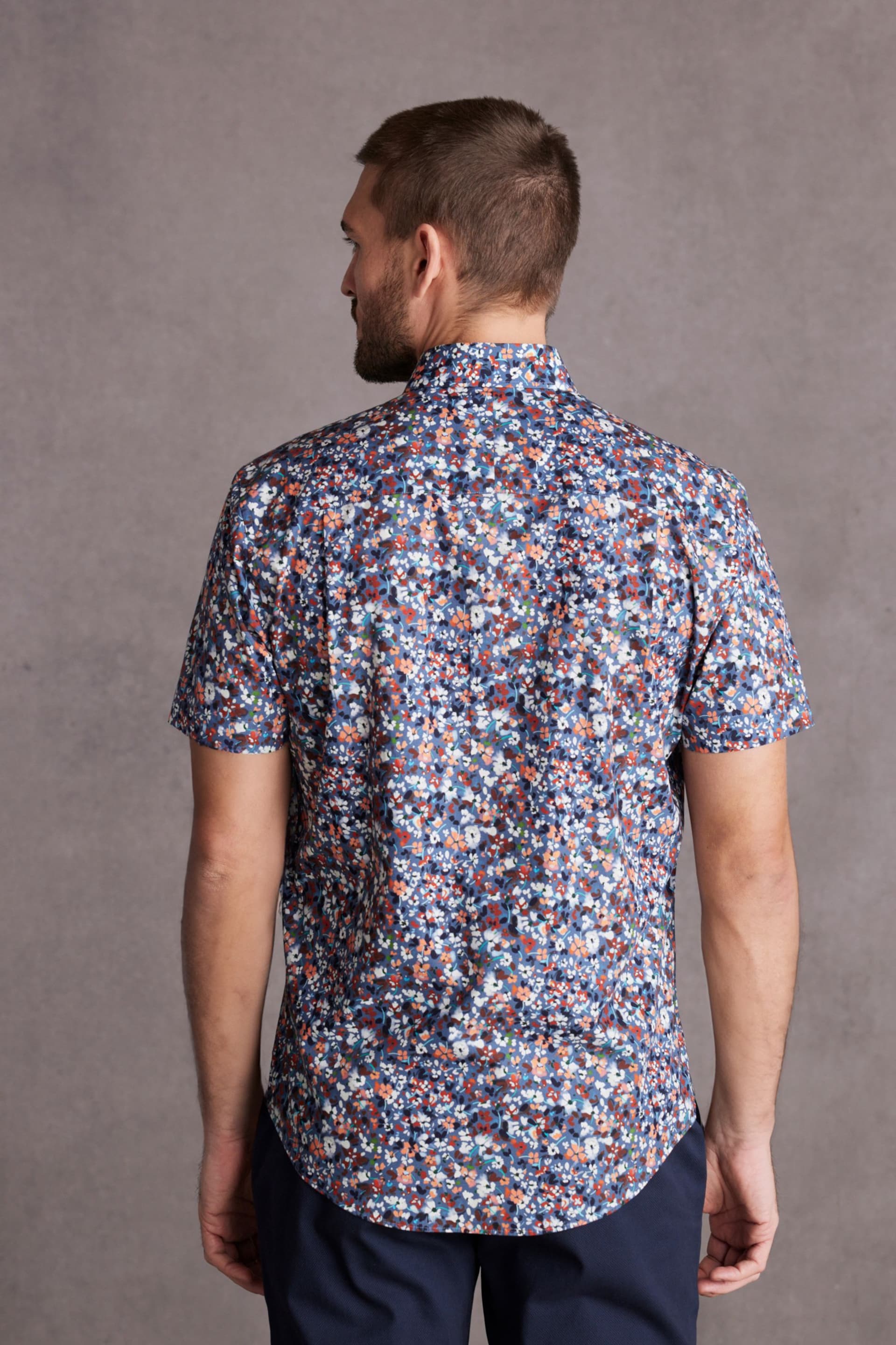 Blue Floral Signature Made With Italian Fabric Printed Short Sleeve Shirt - Image 3 of 7