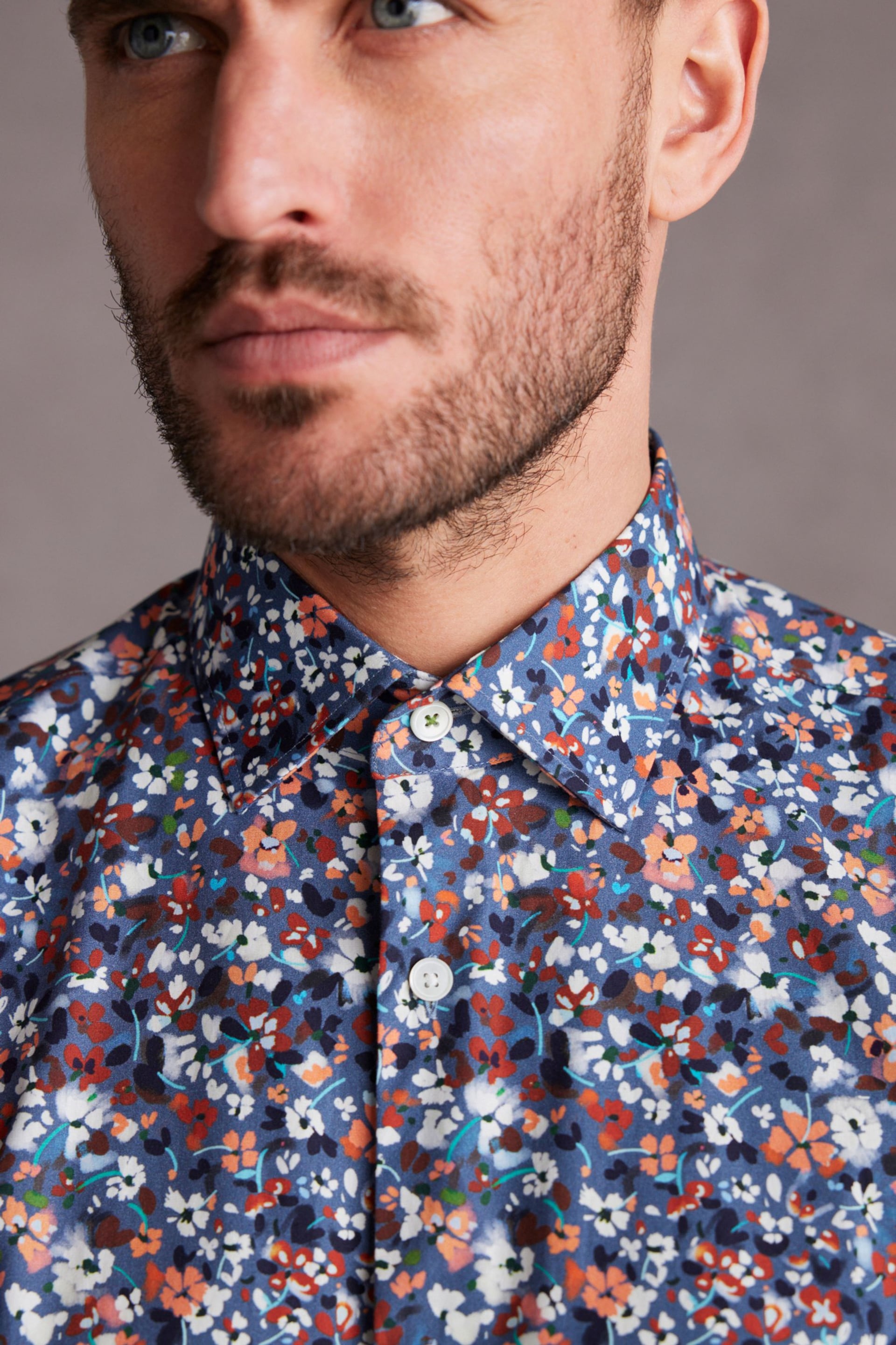 Blue Floral Signature Made With Italian Fabric Printed Short Sleeve Shirt - Image 4 of 7