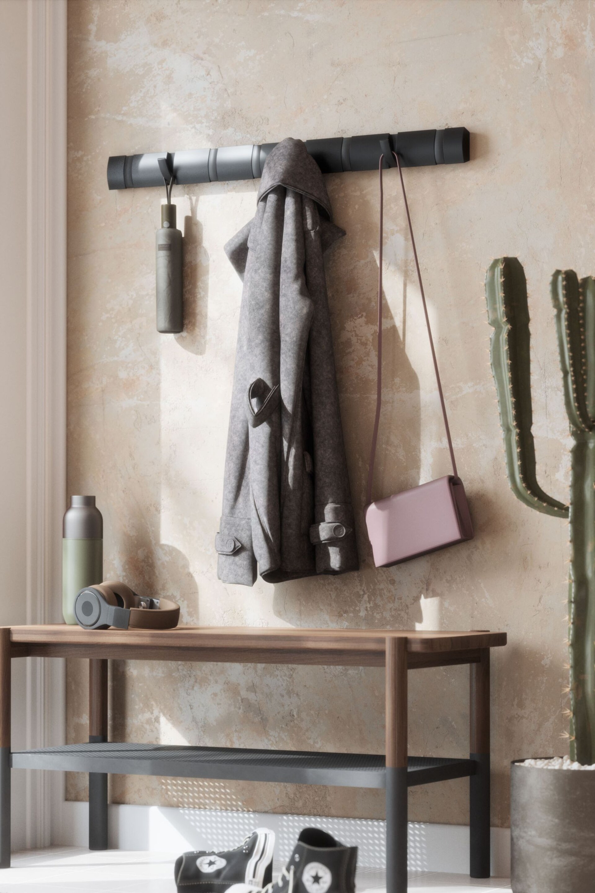 Umbra Black Flip 8 Hook Wall Mounted Coat Rack - Image 2 of 4