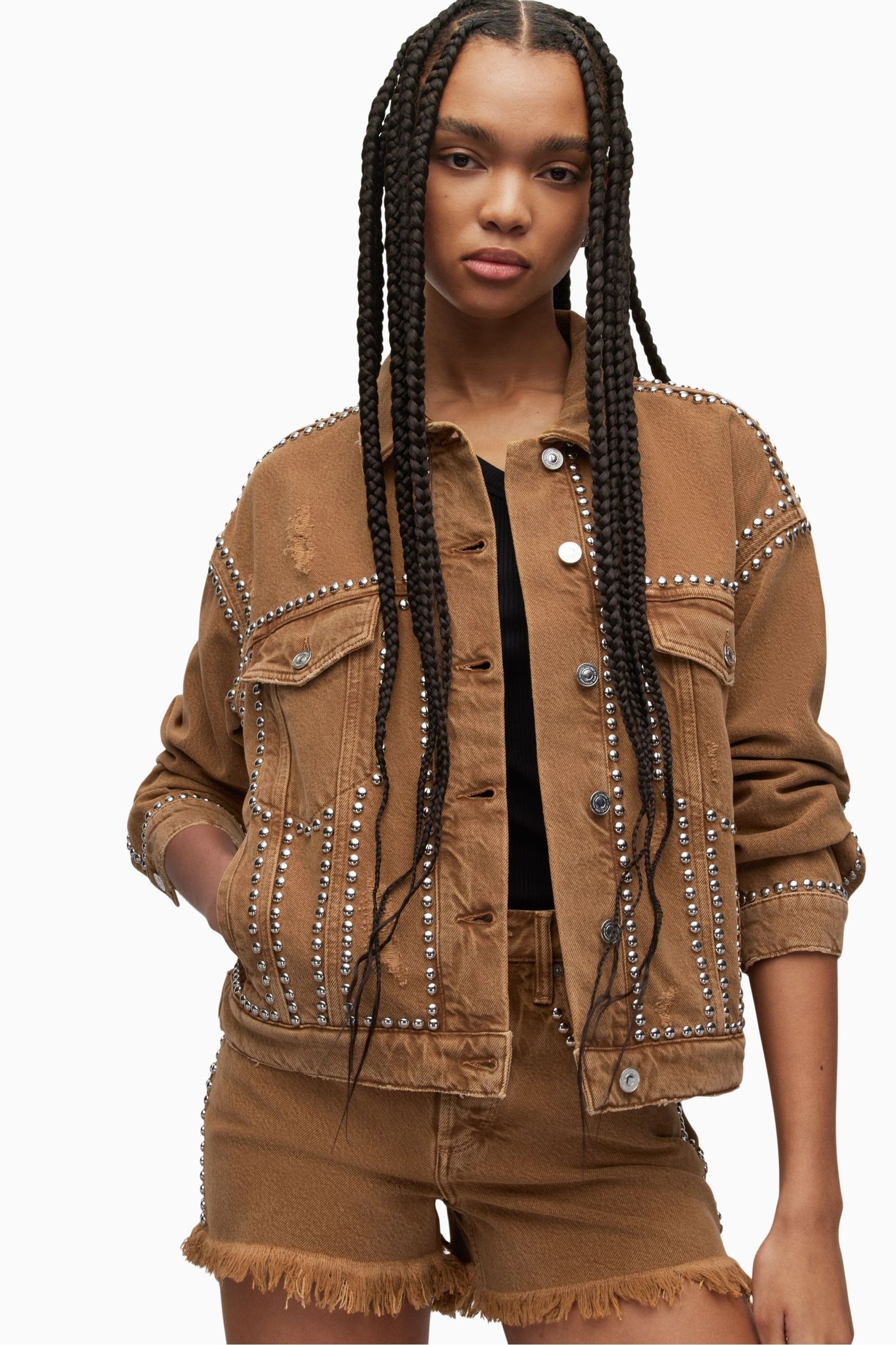 Buy AllSaints Brown Bella Studded Jacket from Next Luxembourg