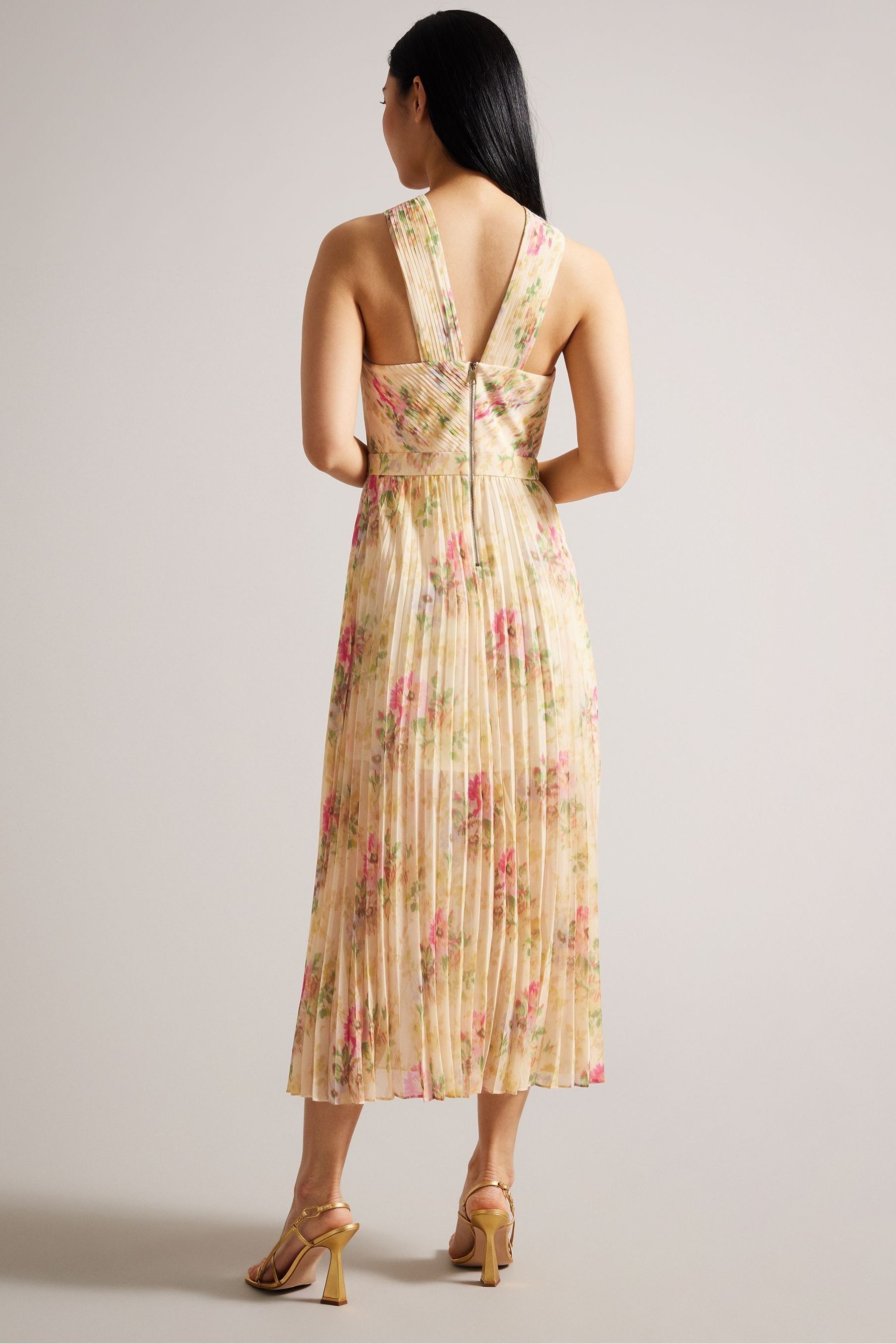 Buy Ted Baker Natural Amerah Tan Cross Front Pleated Midi Dress from Next Luxembourg