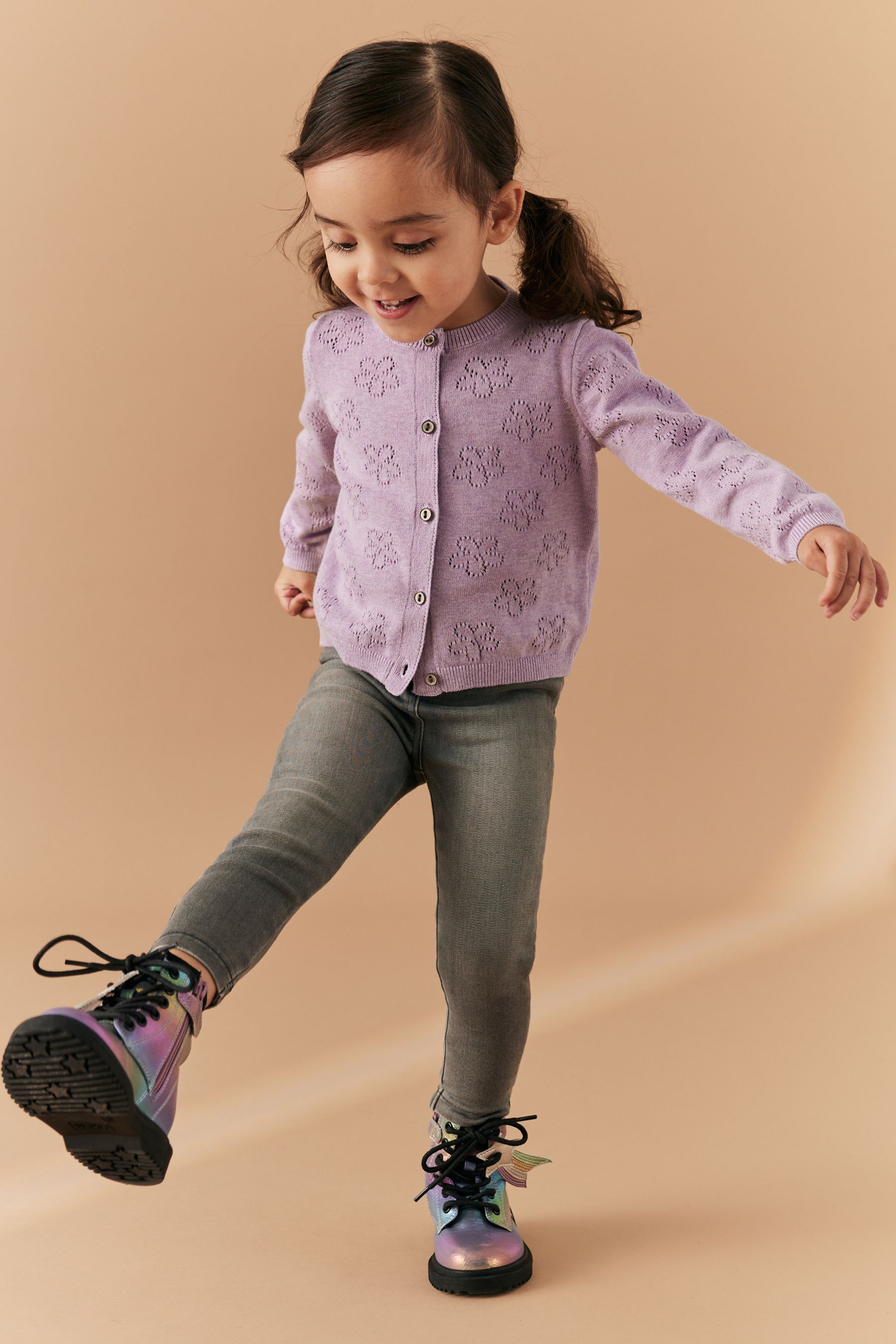 Lilac Purple Flower Pointelle Cardigan 3mths 10yrs