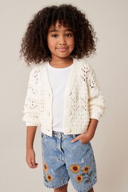 Ecru Cream Crochet V-Neck Cardigan (3-16yrs) - Image 1 of 6